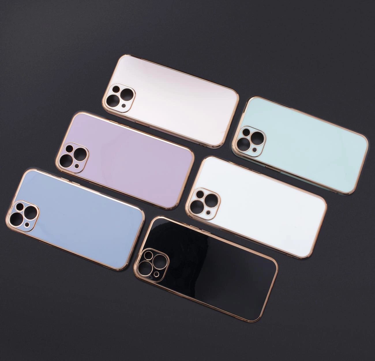 Lighting Color dėklas iPhone 12 Pro Max mėlynas gelio dėklas su auksiniu rėmeliu - Image 9