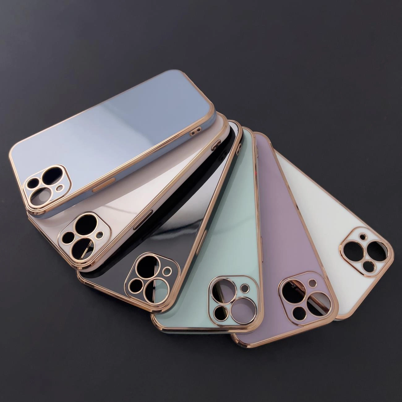 Lighting Color dėklas iPhone 12 Pro Max baltas gelio dėklas su auksiniu rėmeliu - Image 4