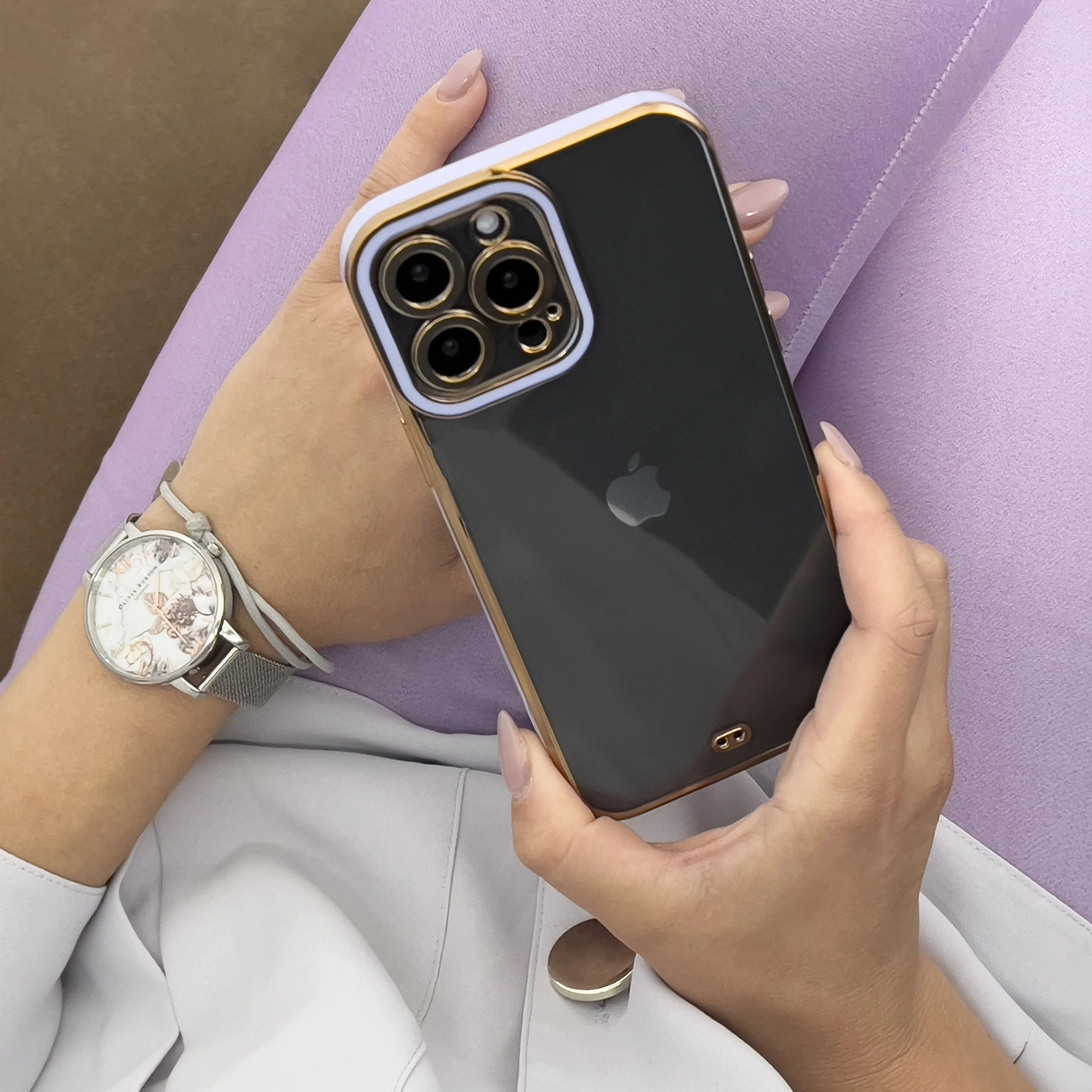 Fashion dėklas Samsung Galaxy A13 5G gelio dėklas baltas su auksiniu rėmeliu - Image 4