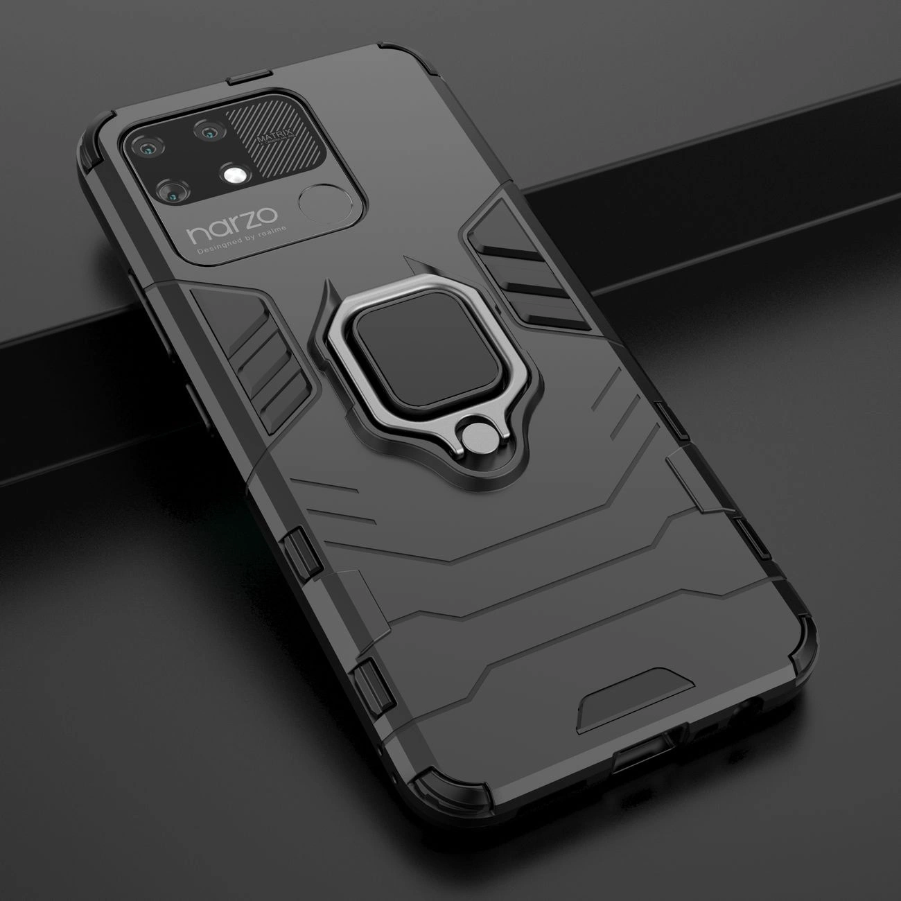 Ring Armor tvirtas hibridinis dėklas + magnetinis laikiklis Realme Narzo 50A juodas - Image 11