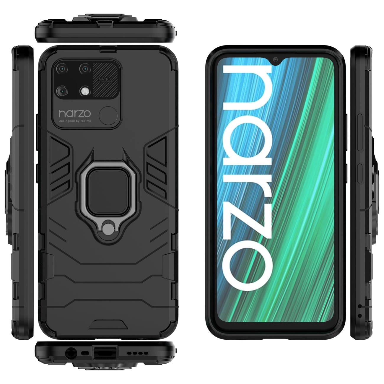 Ring Armor tvirtas hibridinis dėklas + magnetinis laikiklis Realme Narzo 50A juodas - Image 12