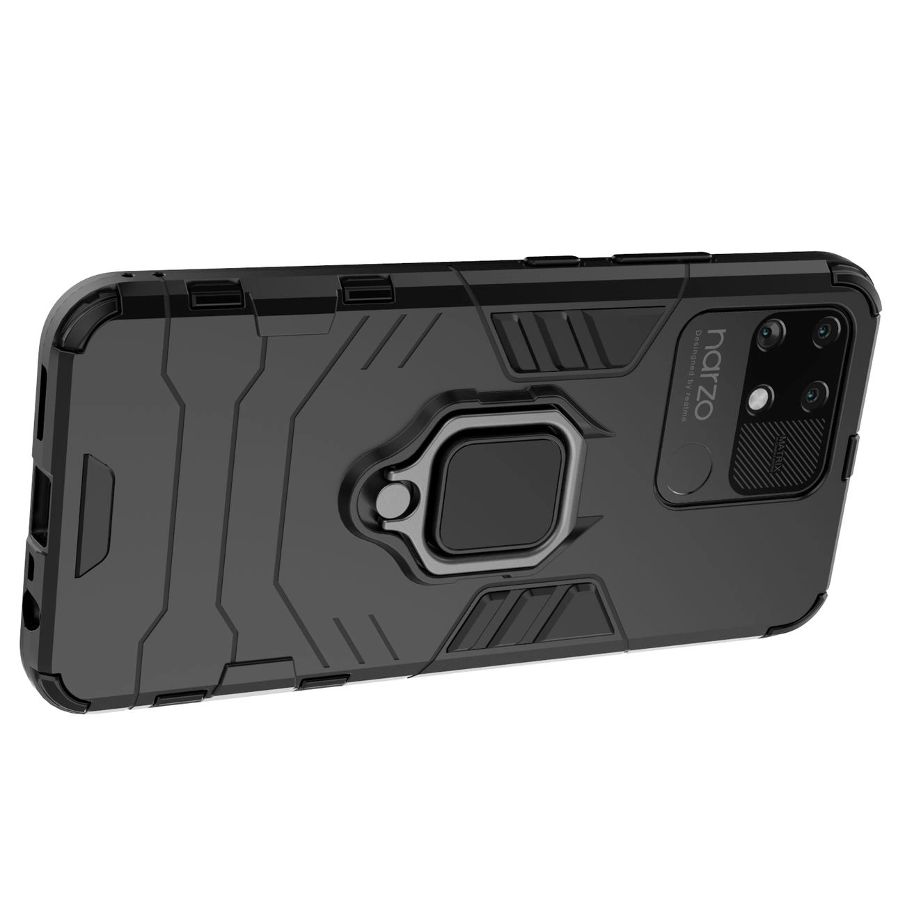 Ring Armor tvirtas hibridinis dėklas + magnetinis laikiklis Realme Narzo 50A juodas - Image 6