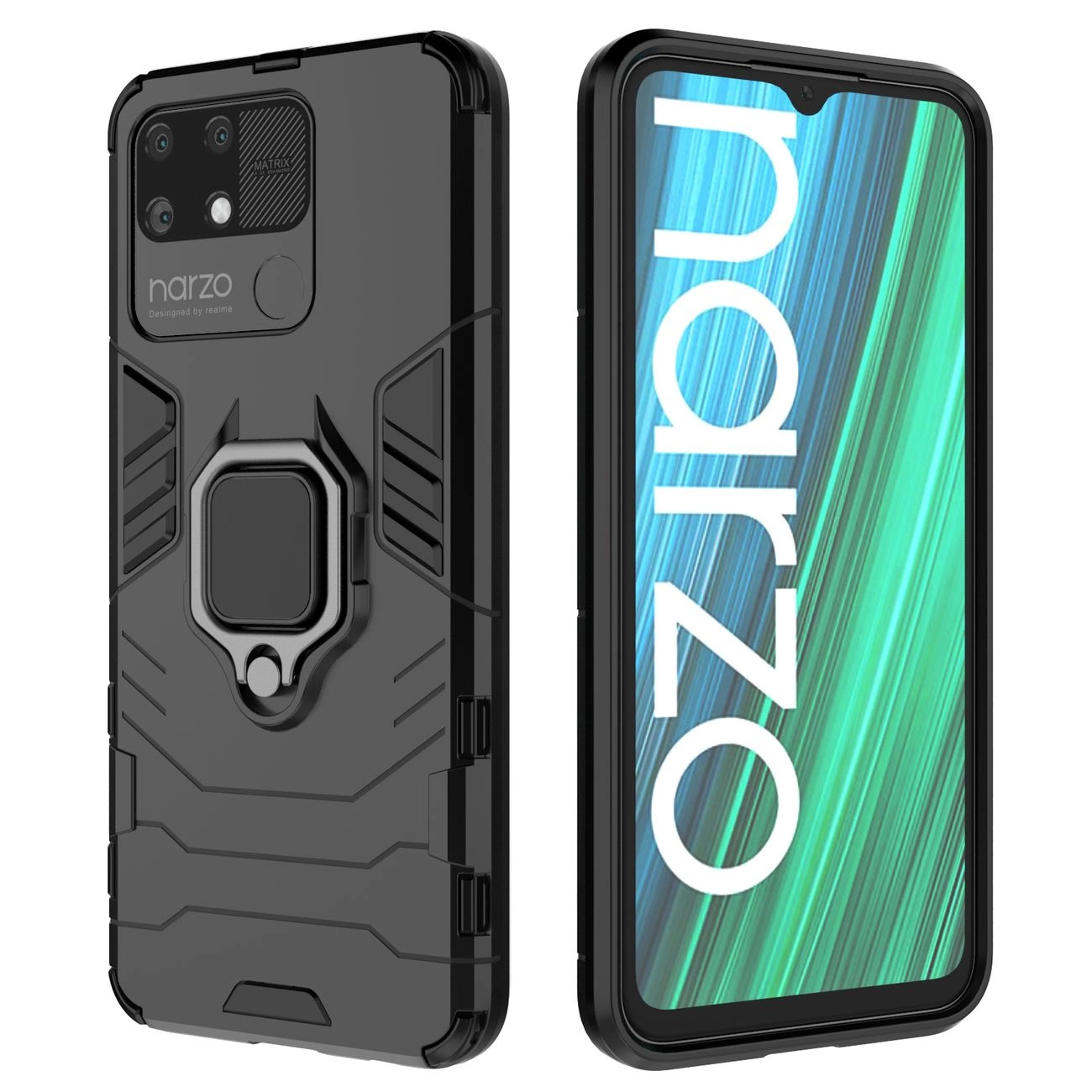 Ring Armor tvirtas hibridinis dėklas + magnetinis laikiklis Realme Narzo 50A juodas - Image 8
