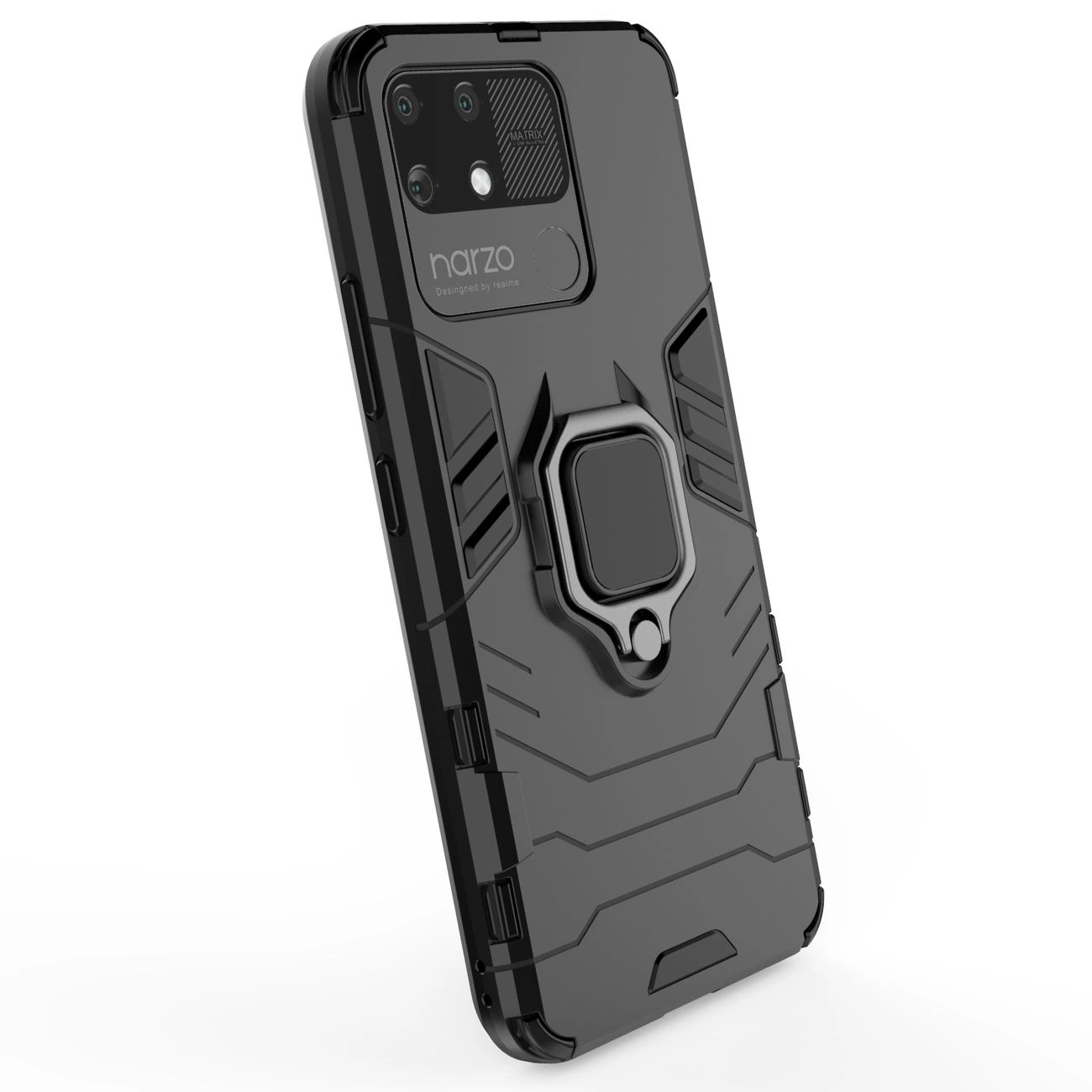 Ring Armor tvirtas hibridinis dėklas + magnetinis laikiklis Realme Narzo 50A juodas - Image 9
