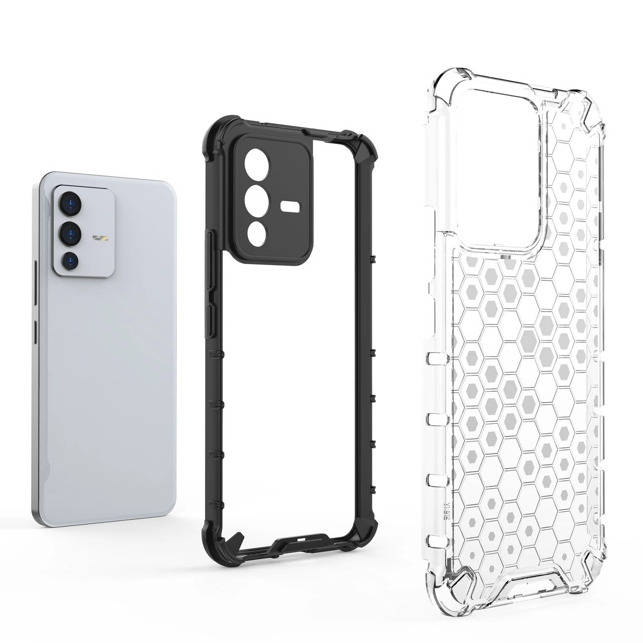 Honeycomb dėklas su šarvuotu dangteliu ir gelio rėmeliu Vivo V23 5G, juodas - Image 19