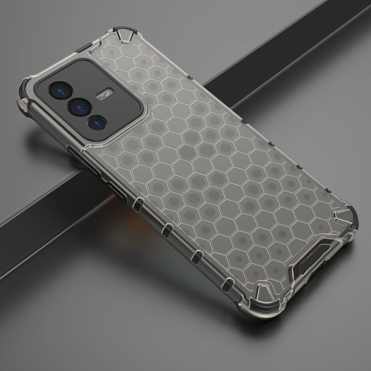 Honeycomb dėklas su šarvuotu dangteliu ir gelio rėmeliu Vivo V23 5G, juodas - Image 3