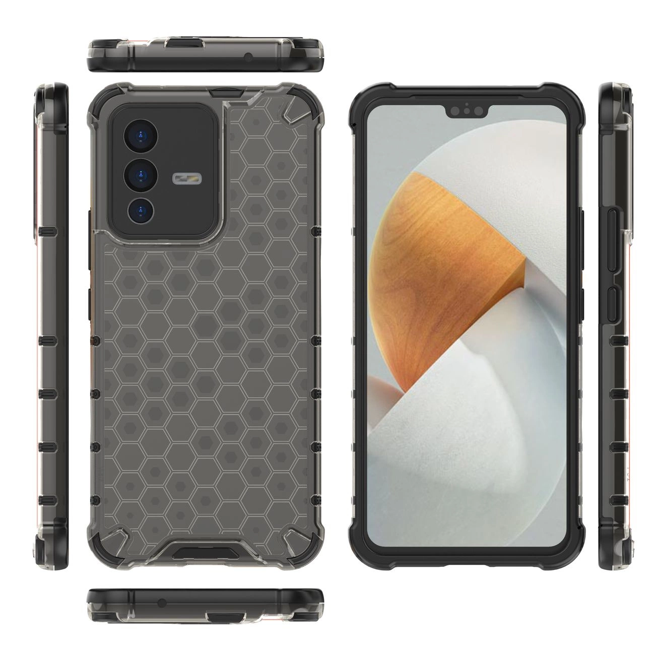 Honeycomb dėklas su šarvuotu dangteliu ir gelio rėmeliu Vivo V23 5G, juodas - Image 8