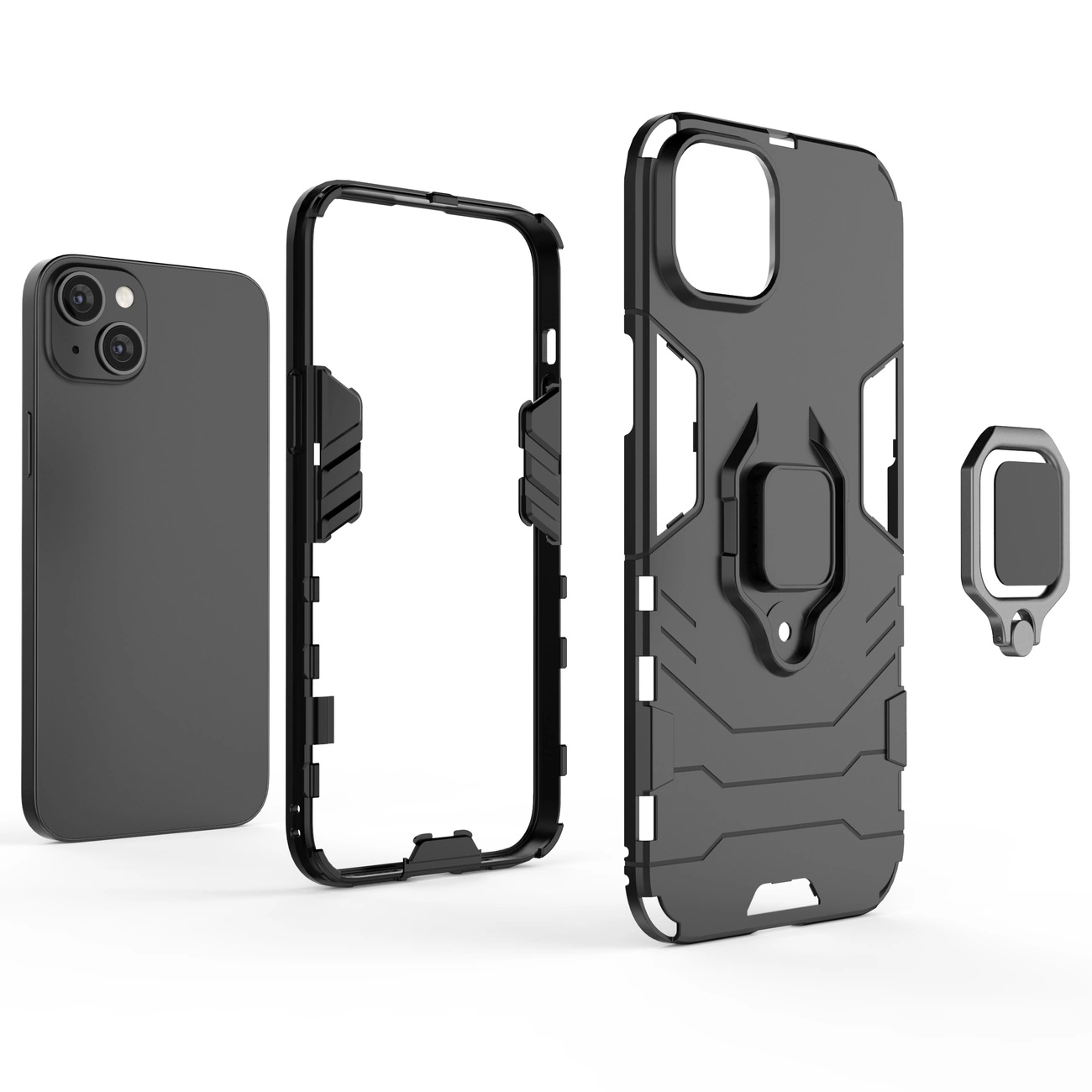 Ring Armor dėklas iPhone 14 Pro, šarvuotas, su magnetiniu laikikliu ir juodu žiedu - Image 3
