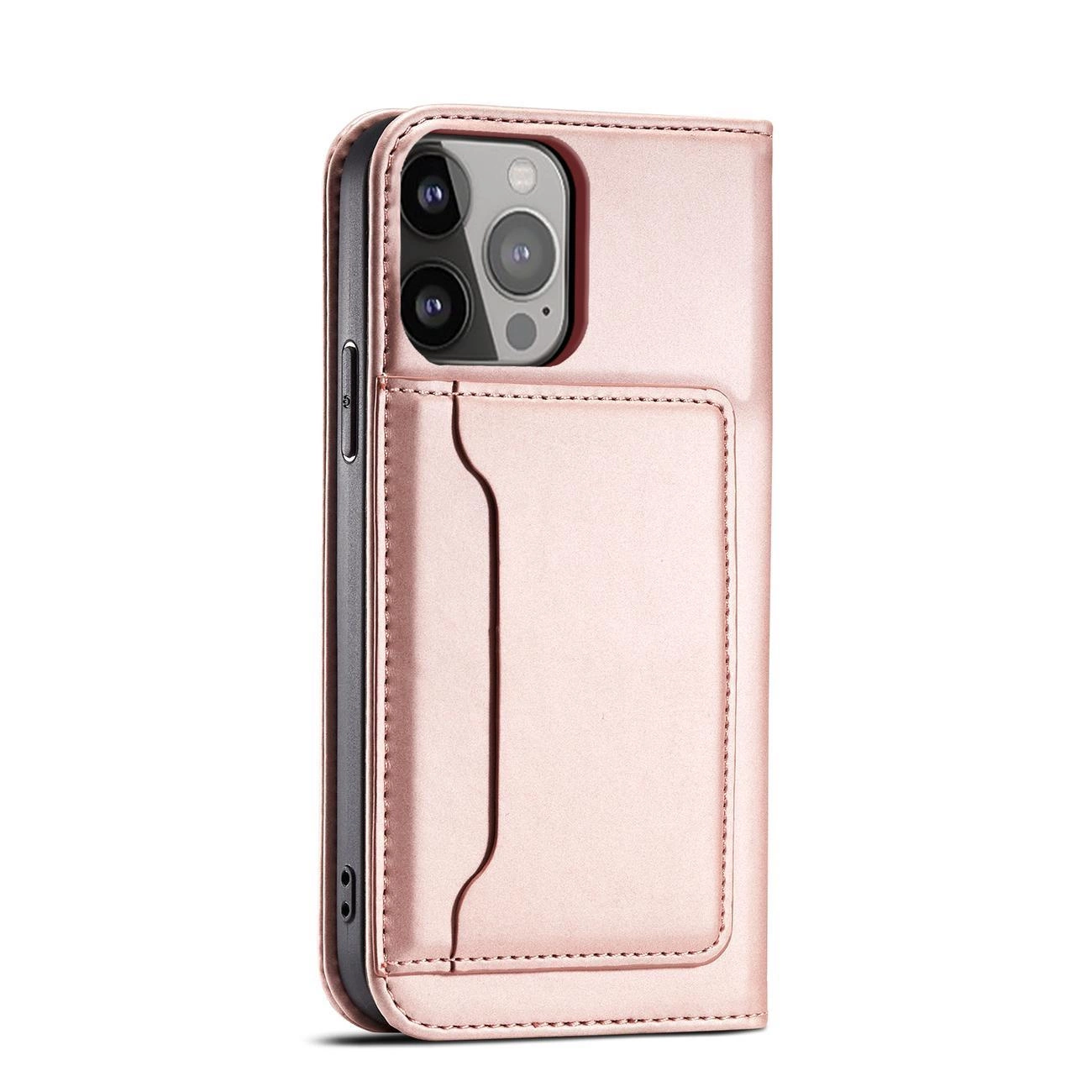 Magnet Card dėklas iPhone 14 Plus, atverčiamas, su kortelių laikikliu ir stovo funkcija, rožinis - Image 10
