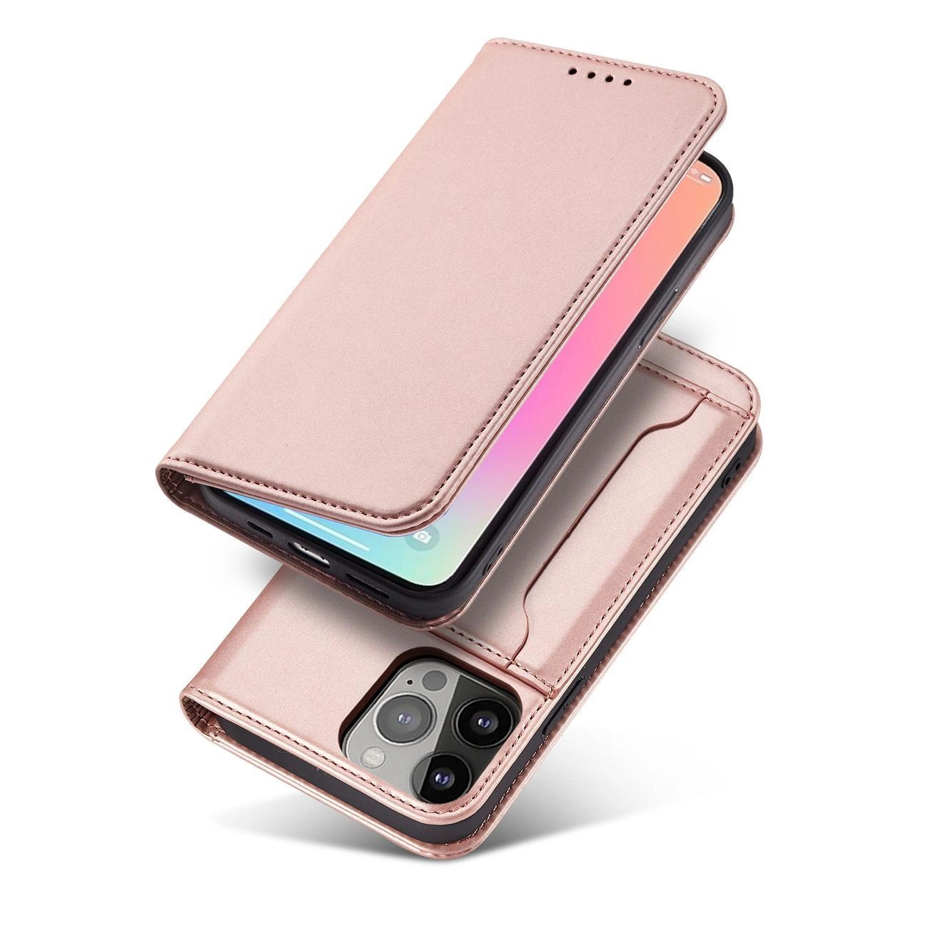 Magnet Card dėklas iPhone 14 Plus, atverčiamas, su kortelių laikikliu ir stovo funkcija, rožinis - Image 2