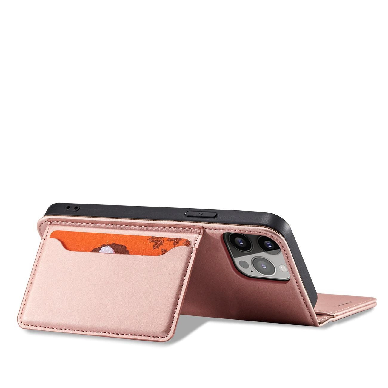 Magnet Card dėklas iPhone 14 Plus, atverčiamas, su kortelių laikikliu ir stovo funkcija, rožinis - Image 3