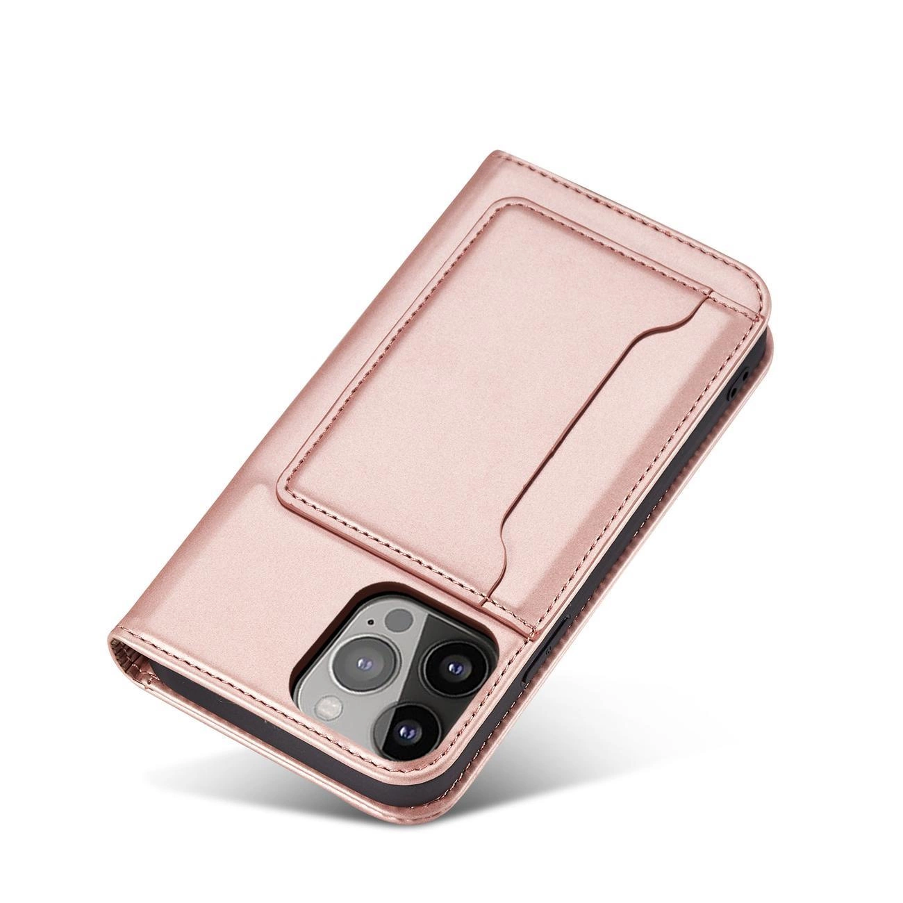 Magnet Card dėklas iPhone 14 Plus, atverčiamas, su kortelių laikikliu ir stovo funkcija, rožinis - Image 9