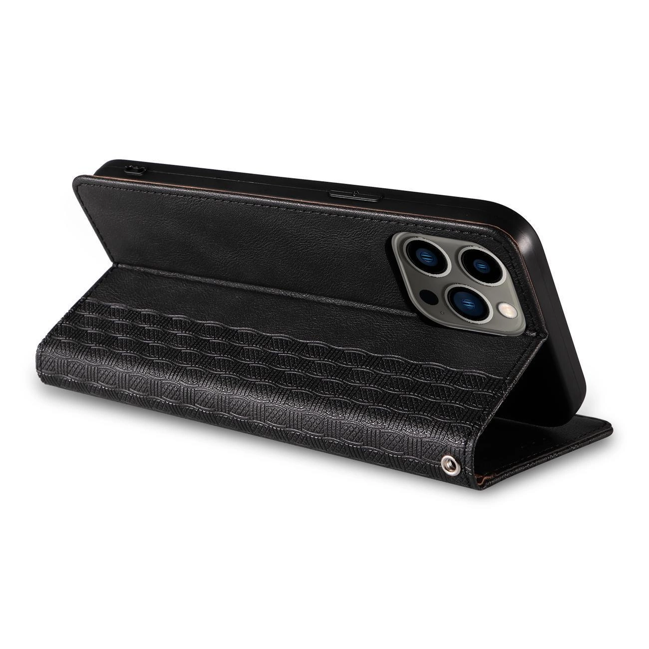 Magnet Strap Case dėklas iPhone 14 Plus knygutė su mini dirželiu ir stovu juodas - Image 10