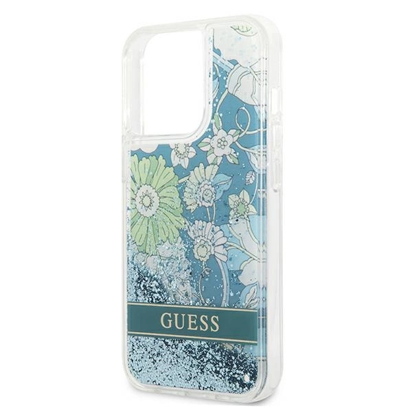 Guess GUHCP13LLFLSN iPhone 13 Pro / 13 6.1" žalias/kietas dėklas Flower Liquid Glitter - Image 6