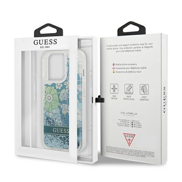 Guess GUHCP13LLFLSN iPhone 13 Pro / 13 6.1" žalias/kietas dėklas Flower Liquid Glitter - Image 8