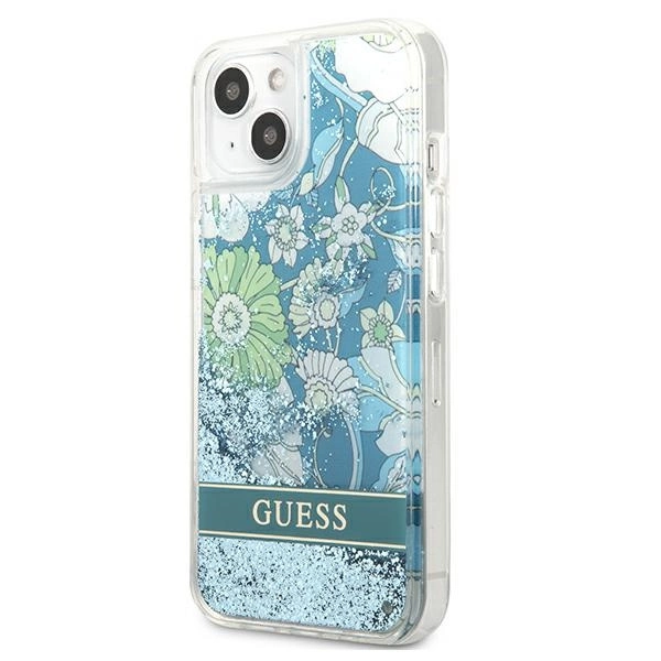 Guess GUHCP13MLFLSN iPhone 13 6.1" žalias/kietas dėklas Flower Liquid Glitter - Image 2