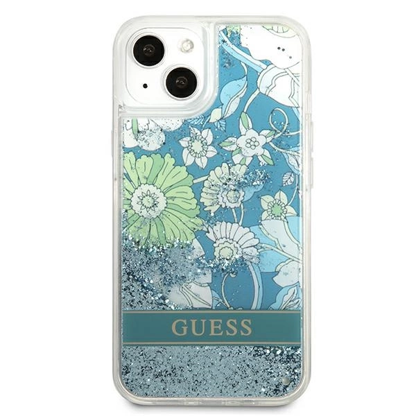 Guess GUHCP13MLFLSN iPhone 13 6.1" žalias/kietas dėklas Flower Liquid Glitter - Image 3