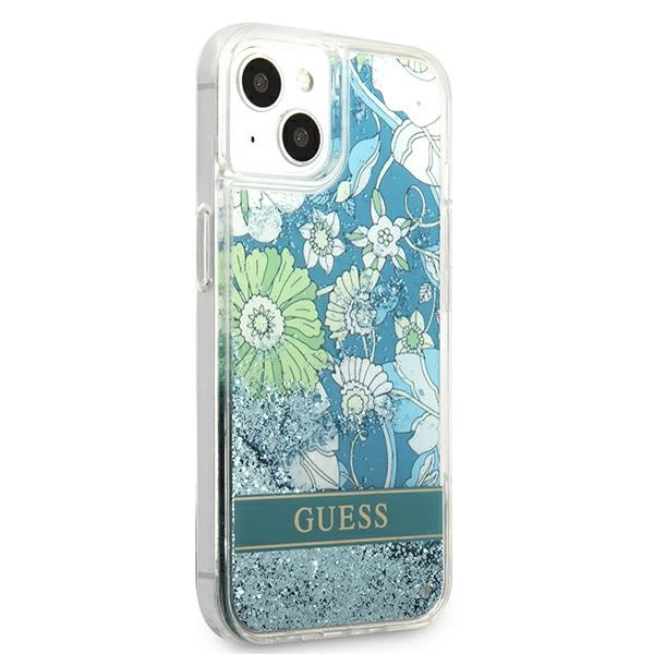 Guess GUHCP13MLFLSN iPhone 13 6.1" žalias/kietas dėklas Flower Liquid Glitter - Image 4