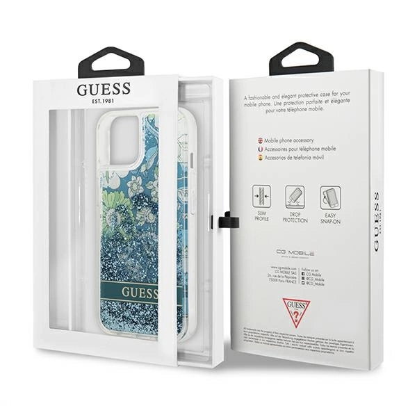 Guess GUHCP13MLFLSN iPhone 13 6.1" žalias/kietas dėklas Flower Liquid Glitter - Image 8