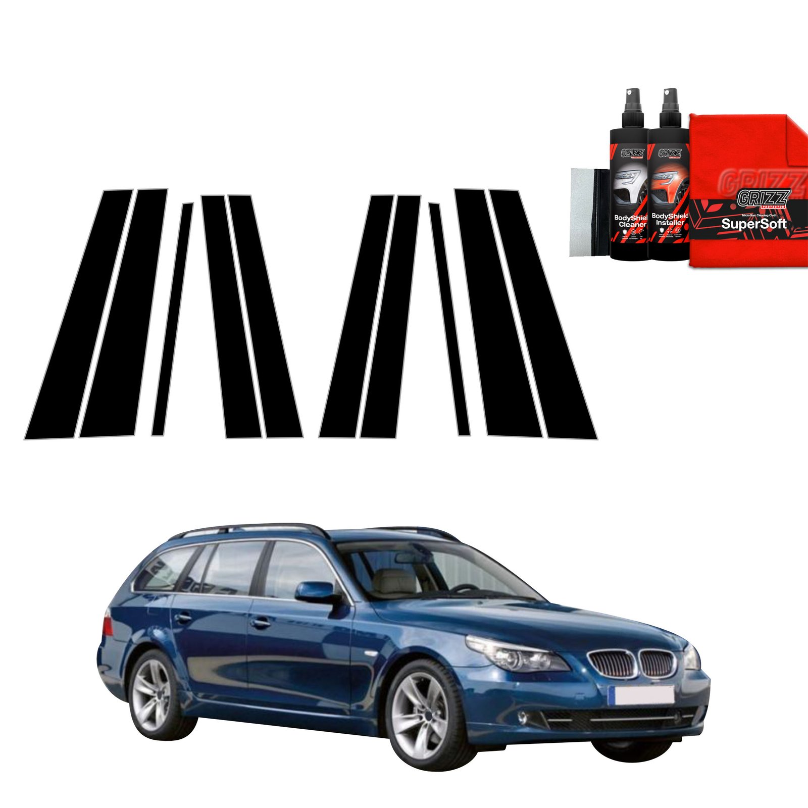 10in1 Black film for pillars for BMW 5 E61 Kombi LCI (2007-2010)