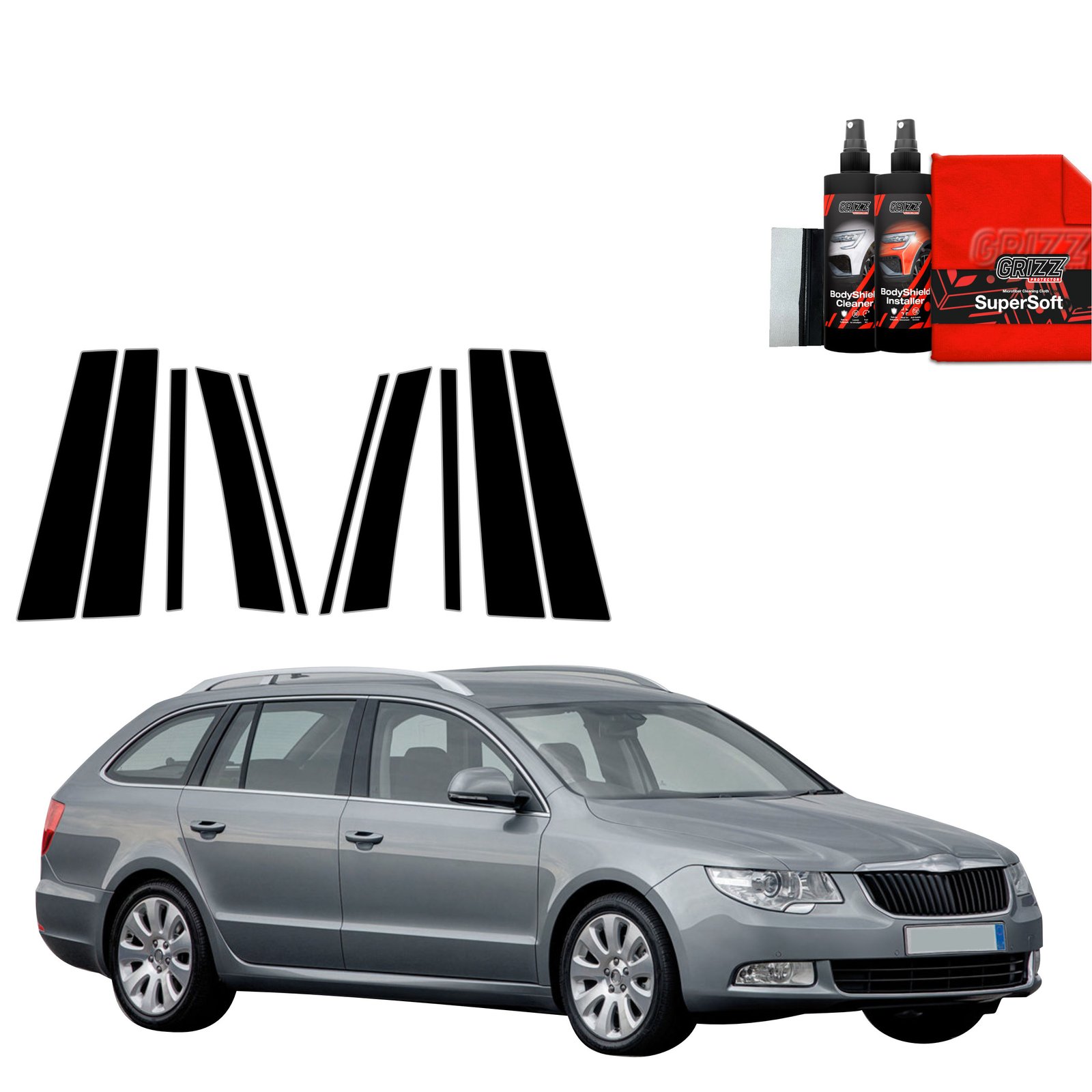 10in1 Black film for pillars for Skoda Superb 2 Kombi (2009-2013)
