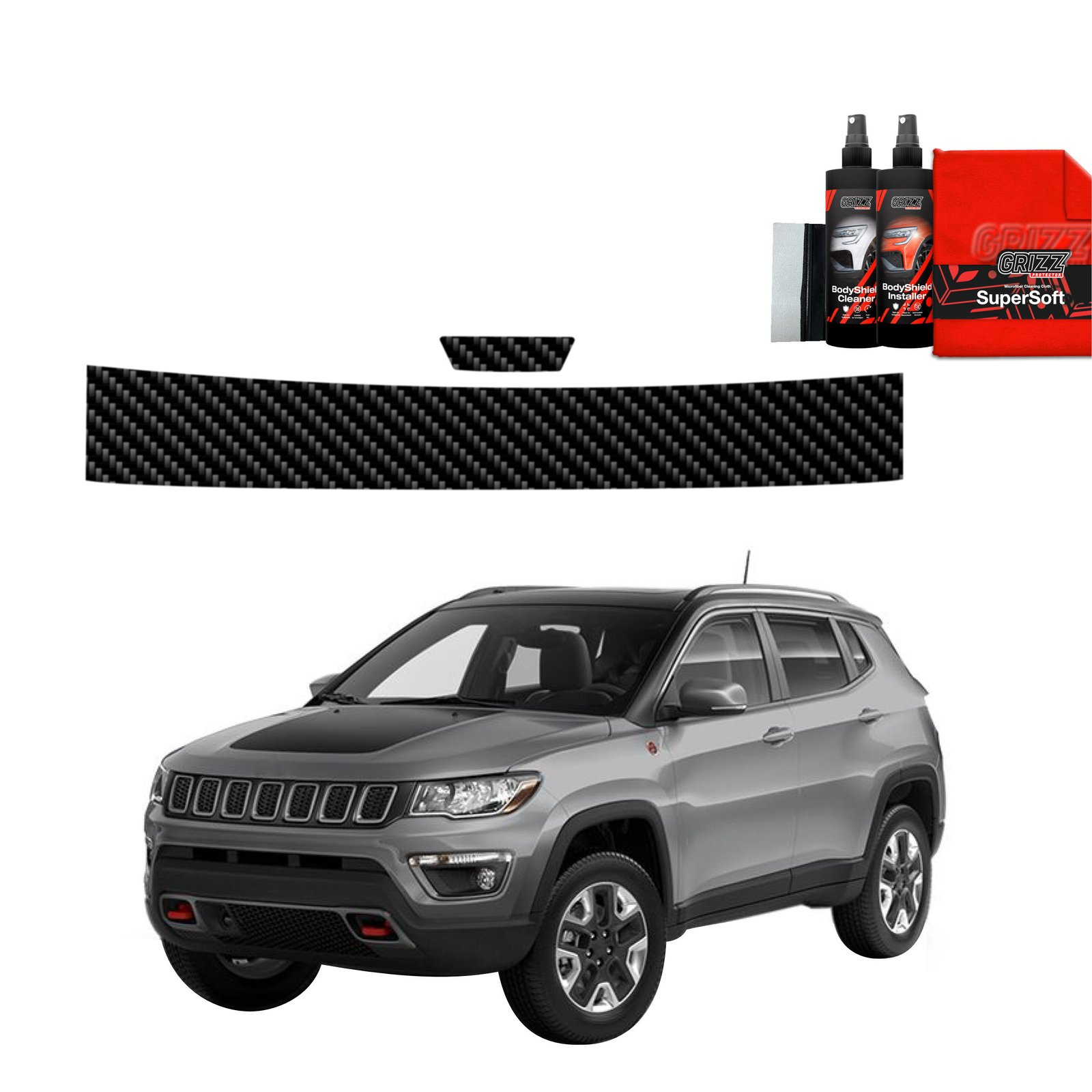 2in1 Folia karbonowa na próg bagażnika i klamkę do Jeep Compass (2020-2024)