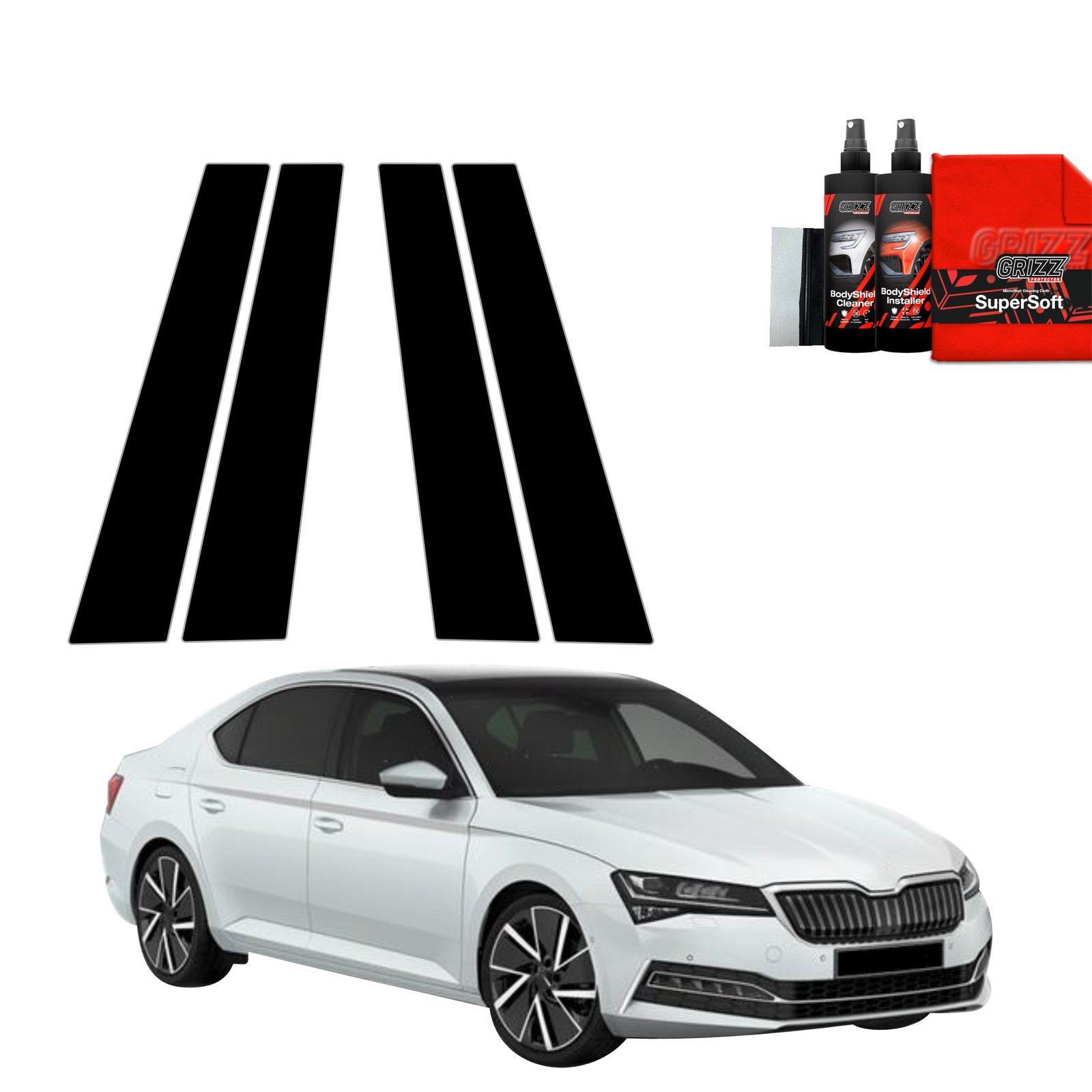4in1 Black film for pillars for Skoda Superb 3 Liftback (2019-2023)