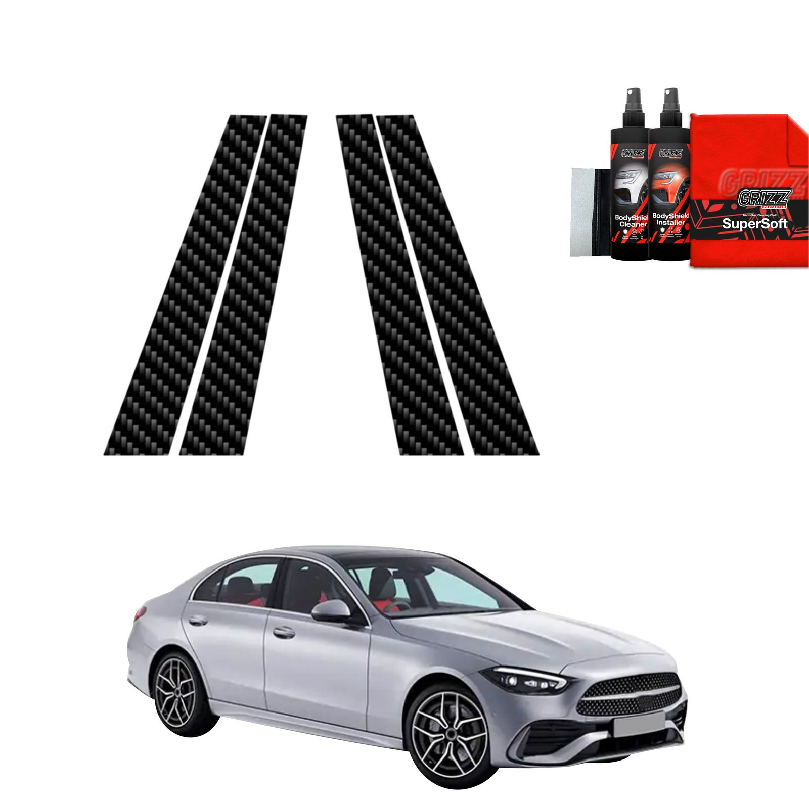 4in1 Carbon film for pillars for Mercedes C Klasa (2021-2025)