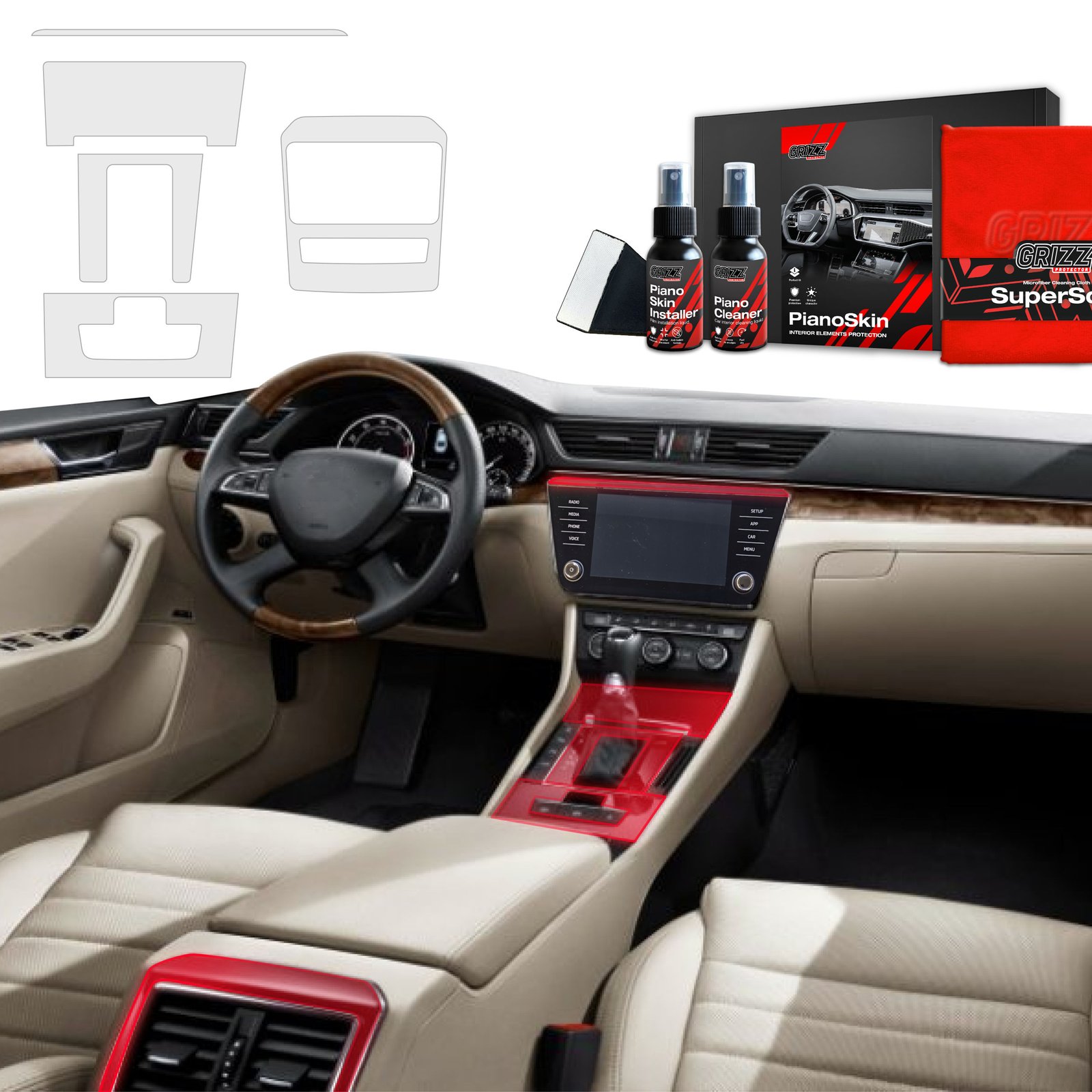 5in1 Grizz protective interior film Skoda Superb 3 (2015-2024) Anti-fingerprint PianoSkin
