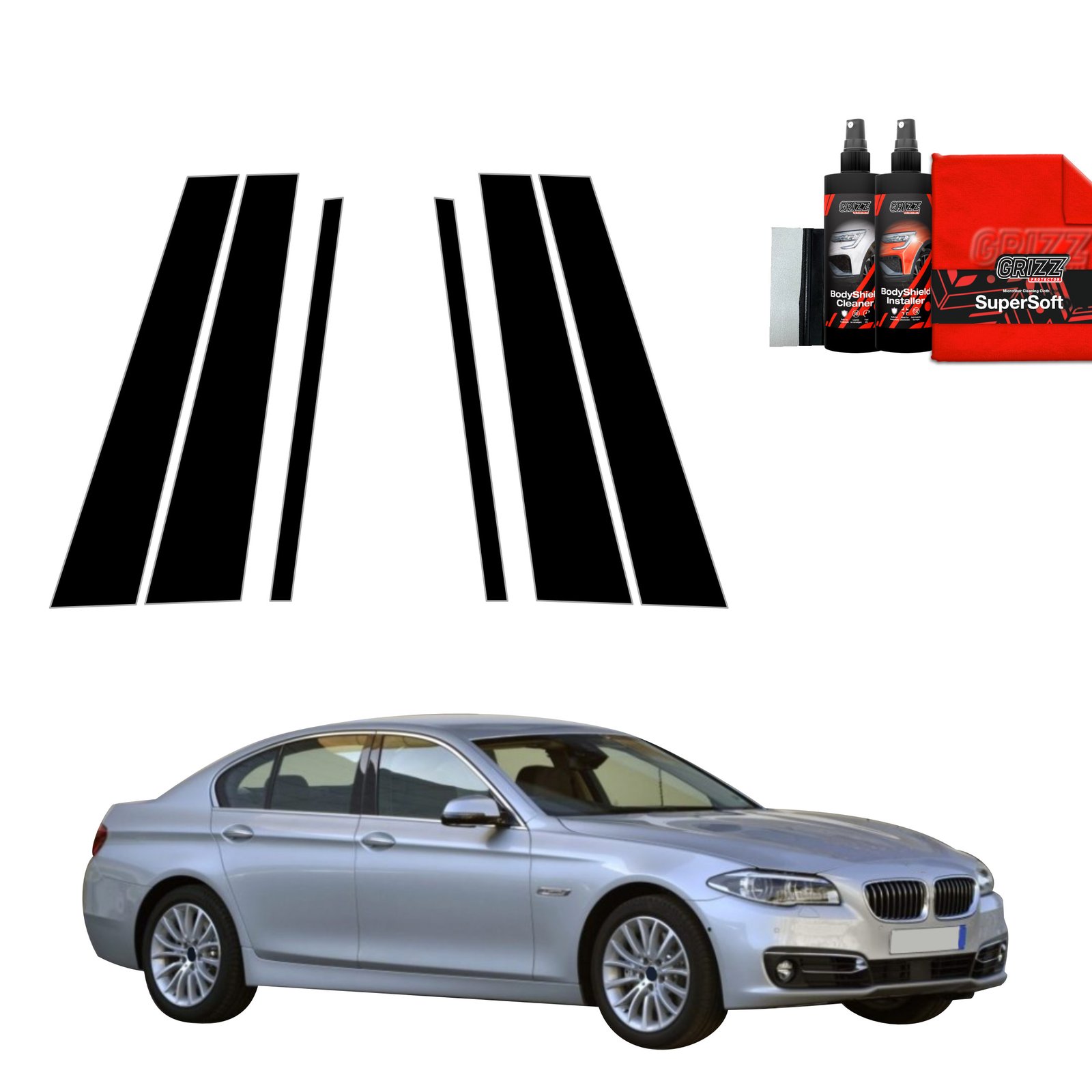 6in1 Black film for pillars for BMW 5 F10 Sedan LCI (2012-2017)