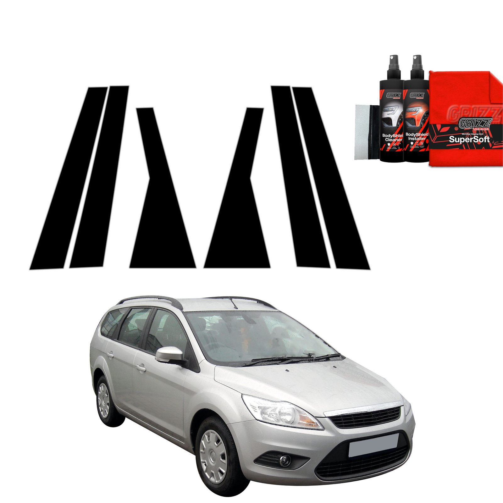 6in1 Black film for pillars for Ford Focus Mk2 Kombi Facelifting (2007-2011)