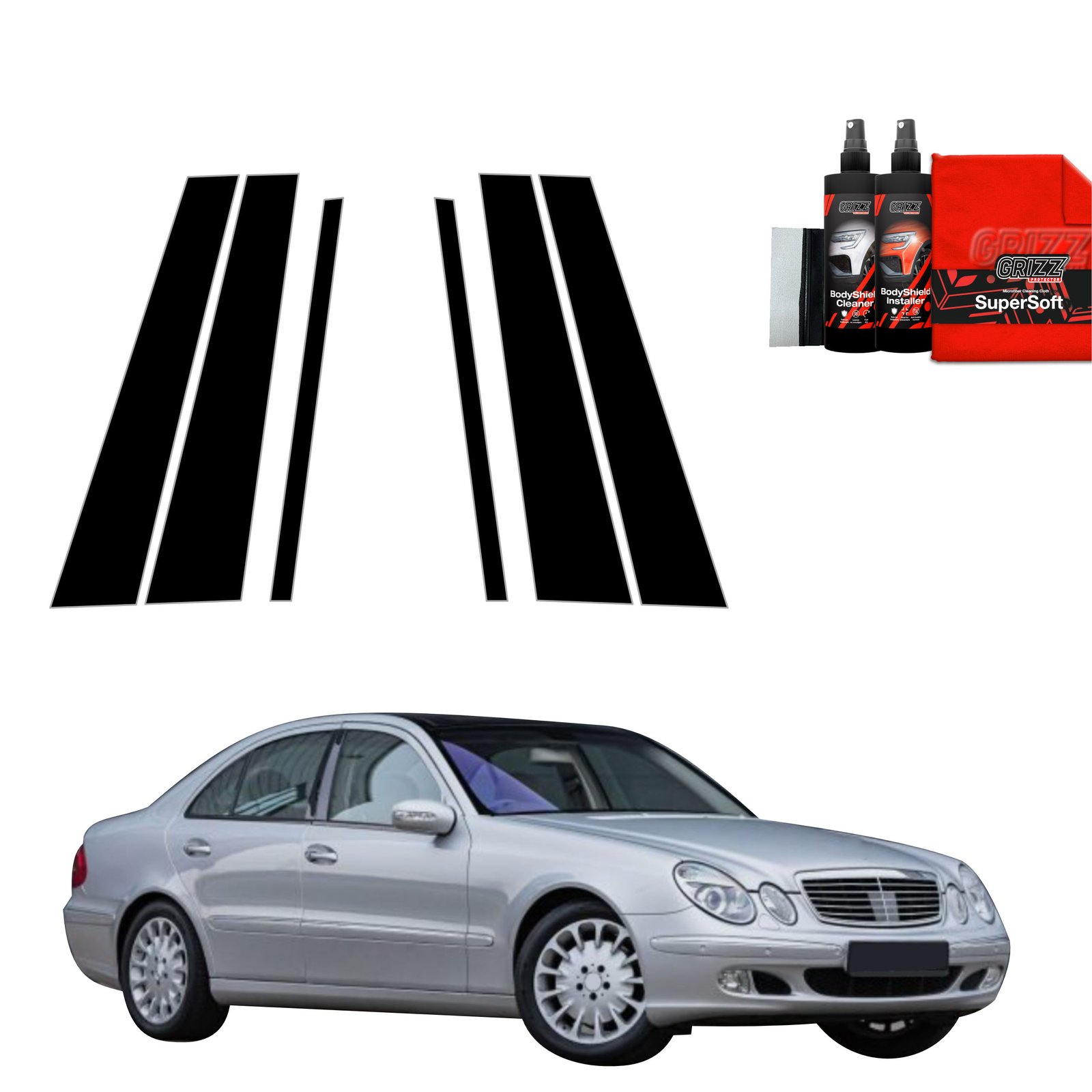 6in1 Black film for pillars for Mercedes Benz E Klasa W211 Sedan (2002-2009)