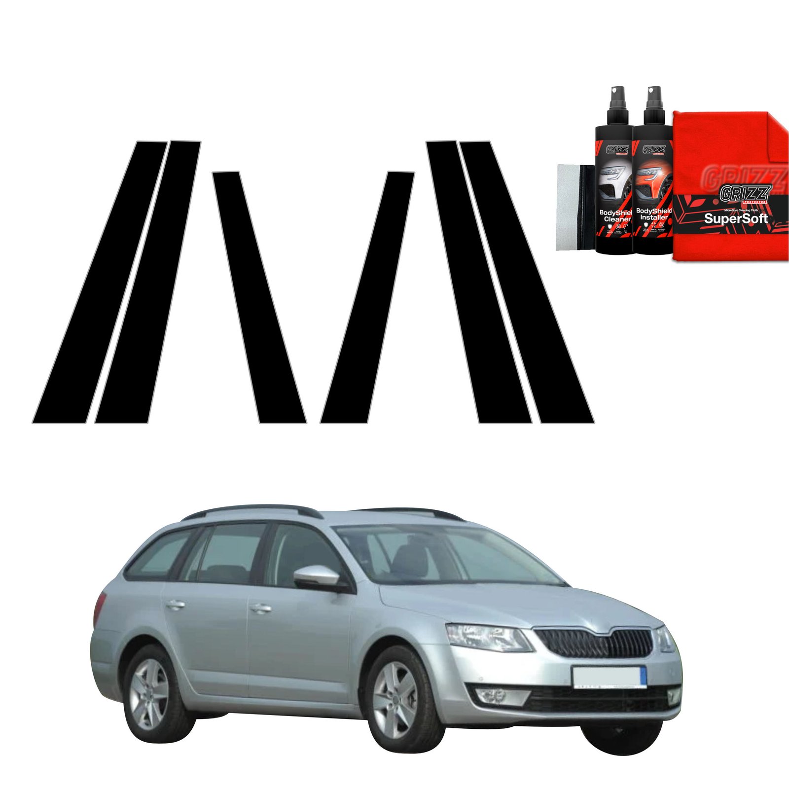 6in1 Black film for pillars for Skoda Octavia 3 Kombi 5D (2017-2020)