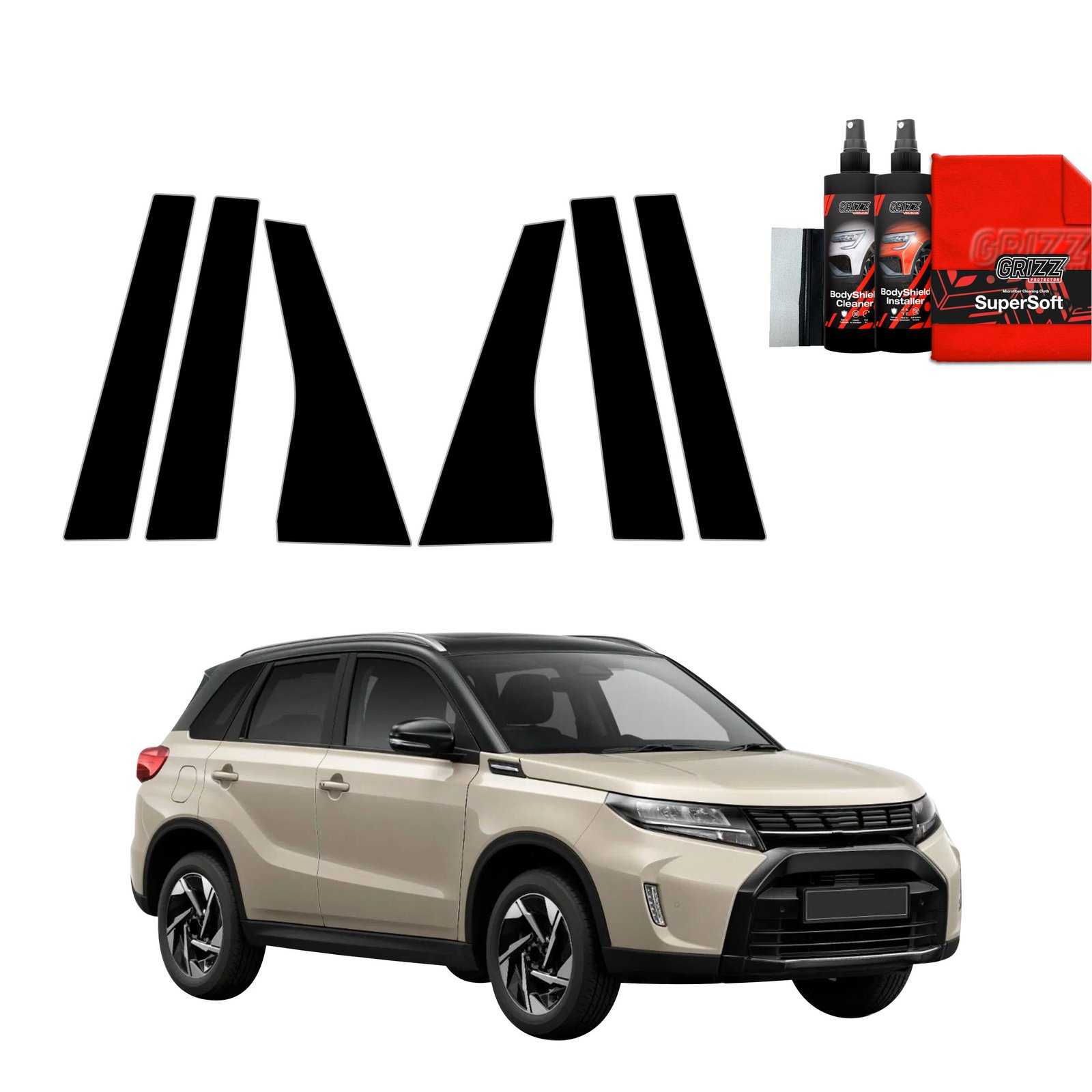 6in1 Black film for pillars for Suzuki Vitara Facelift (2024-2025)