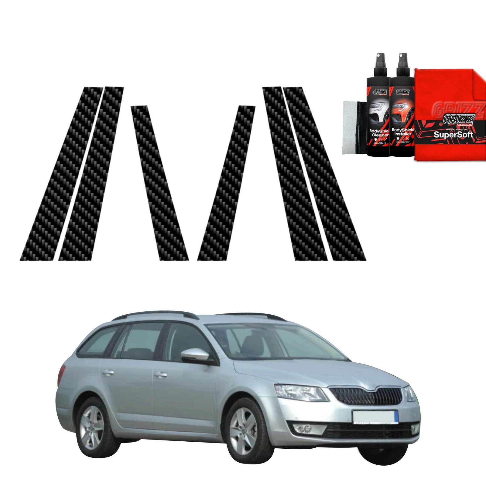6in1 Carbon film for pillars for Skoda Octavia 3 Kombi 5D (2017-2020)