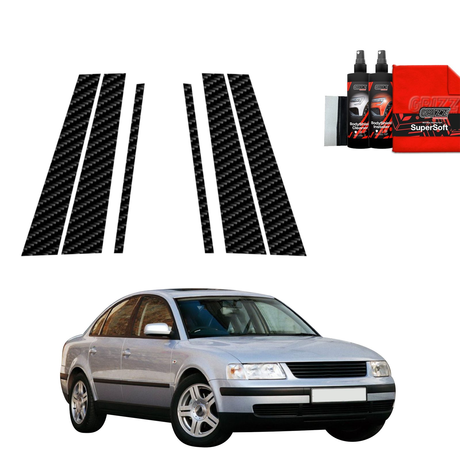 6in1 Carbon film for pillars for Volkswagen Passat B5 Sedan (1996-2000)