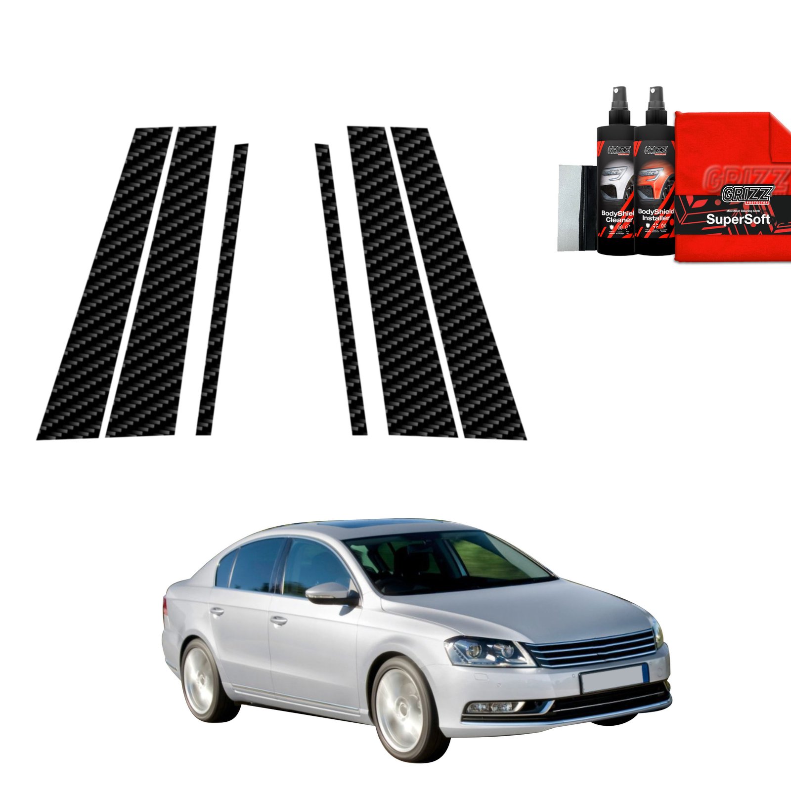 6in1 Carbon film for pillars for Volkswagen Passat B7 Sedan (2010-2014)