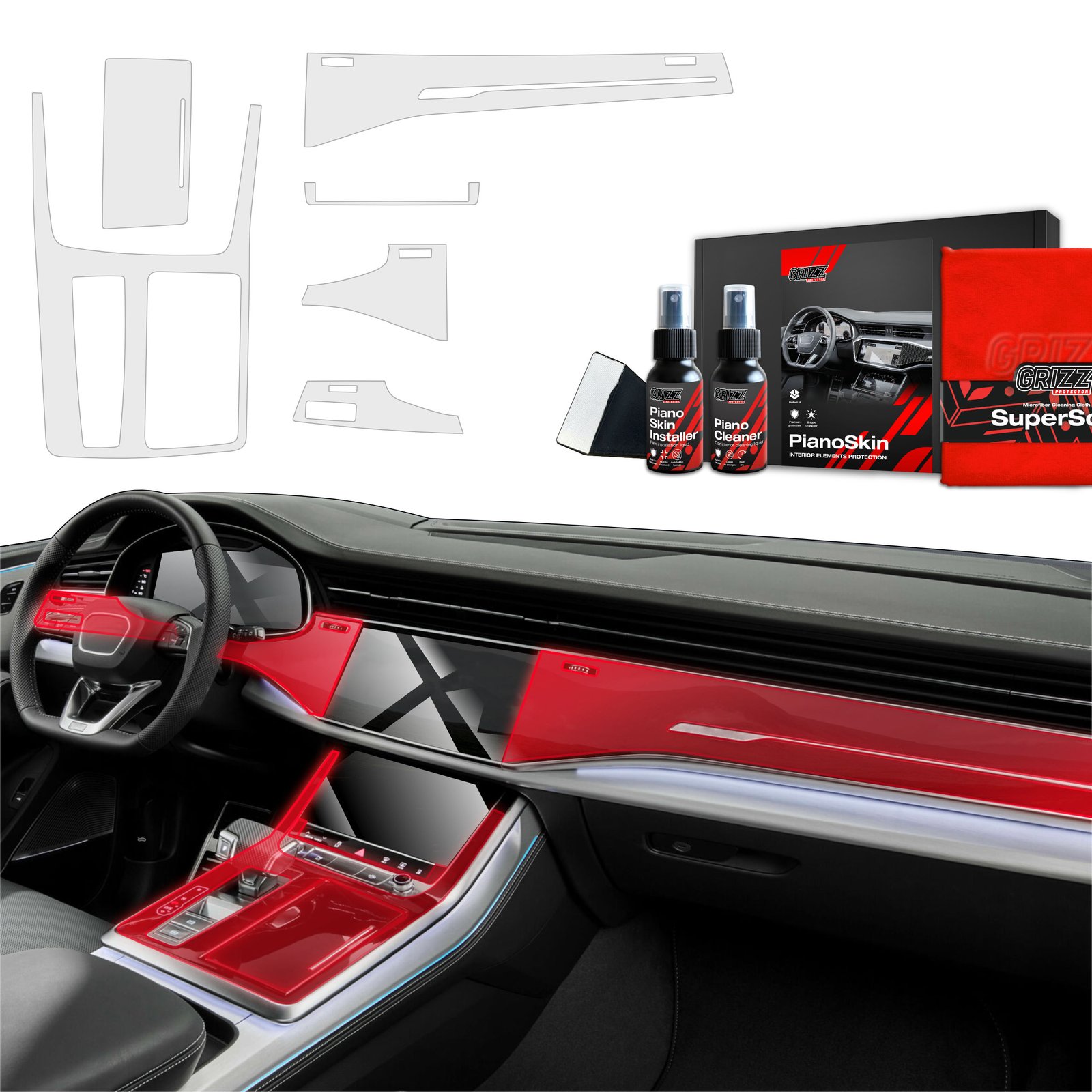 6in1 Grizz protective interior film Audi SQ8 (2018-2025) Anti-fingerprint PianoSkin