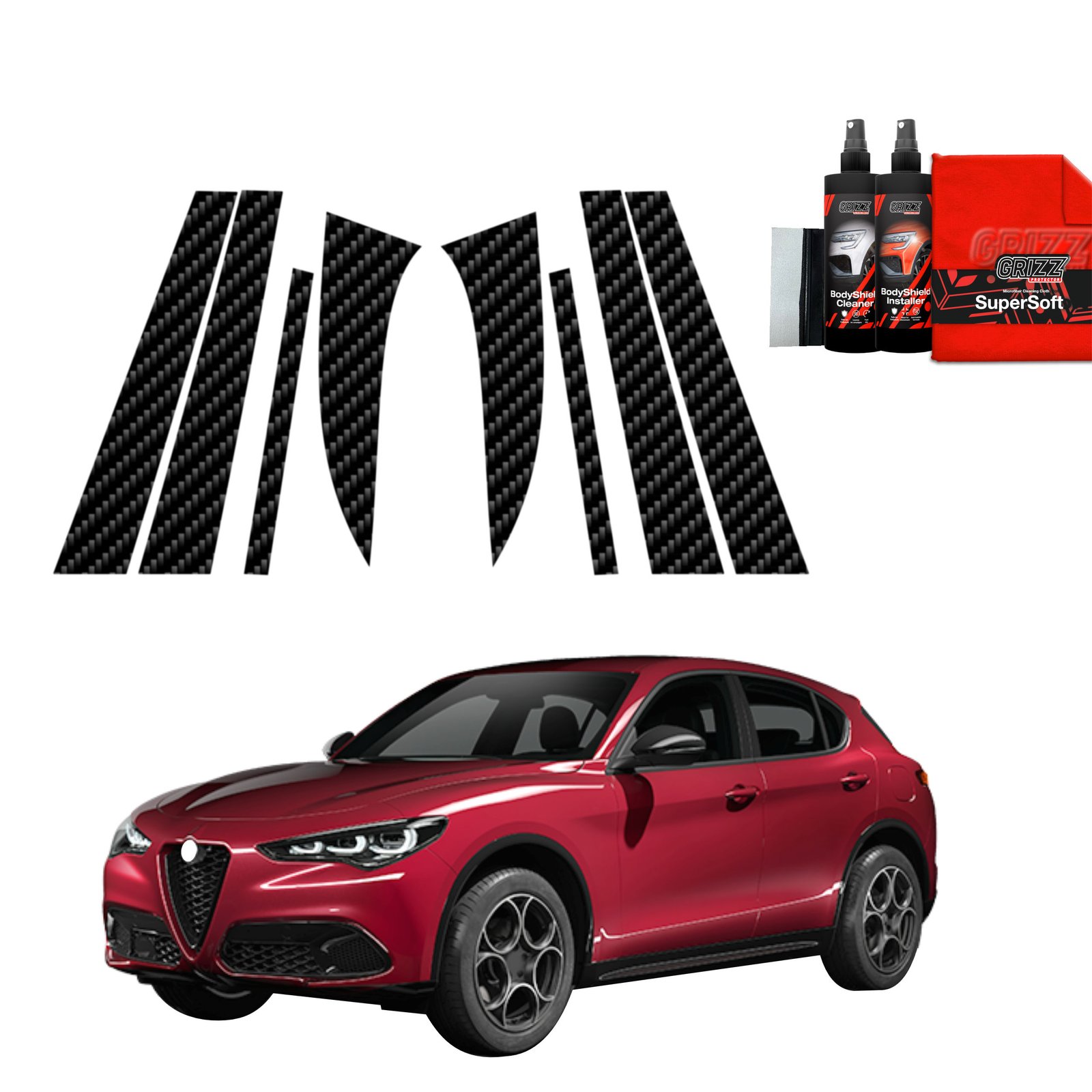 8in1 Carbon film for pillars for Alfa Romeo Stelvio (2023-2025)