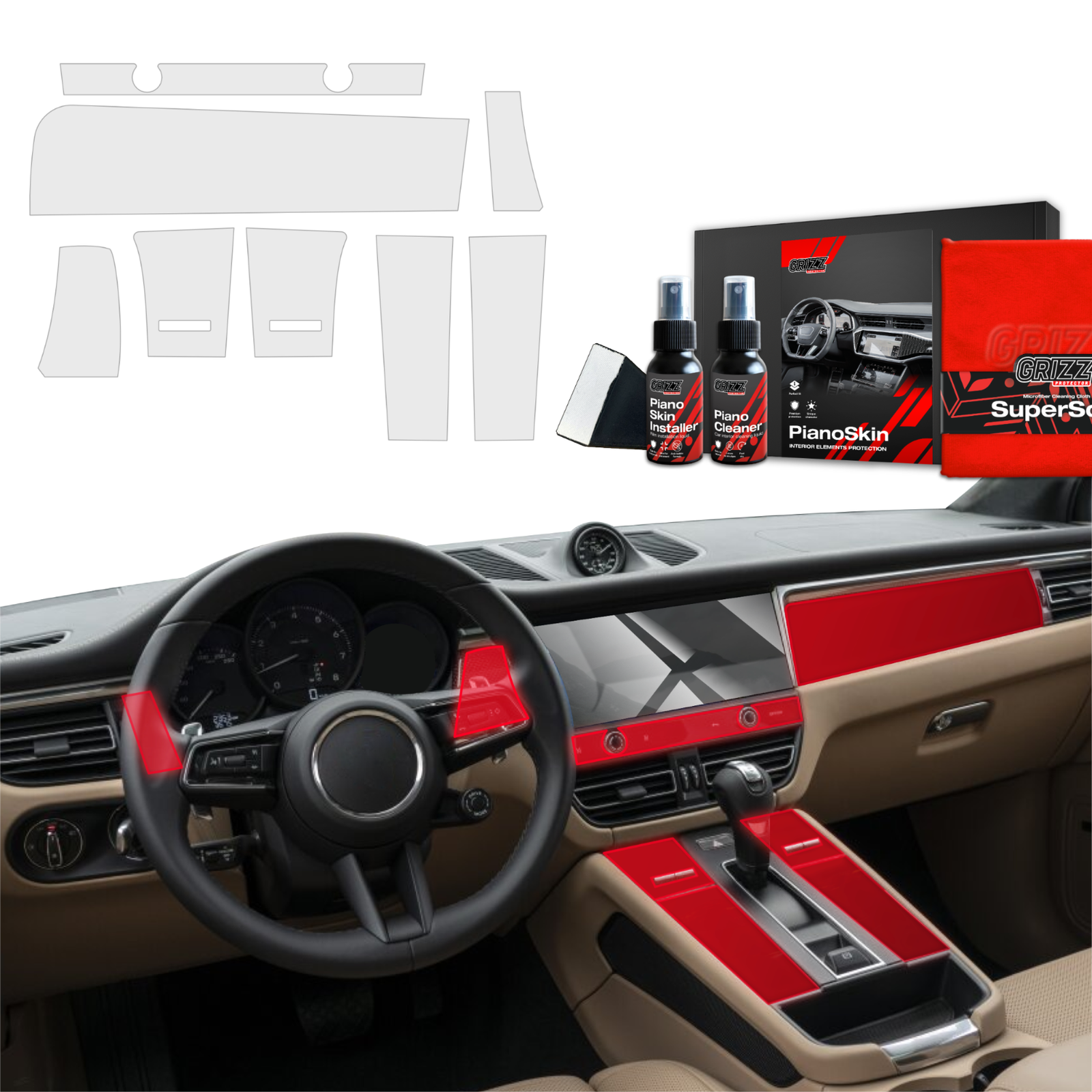 8in1 Grizz protective interior film Porsche Macan GTS (2021-2024) Anti-fingerprint PianoSkin