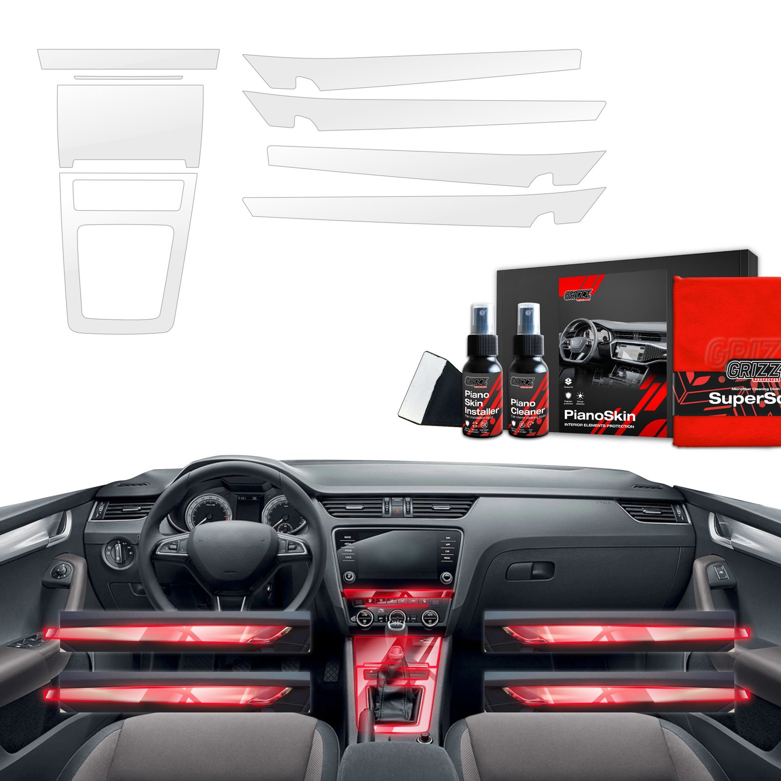 8in1 Grizz protective interior film Skoda Octavia 3 (2017-2020) Transparent PianoSkin