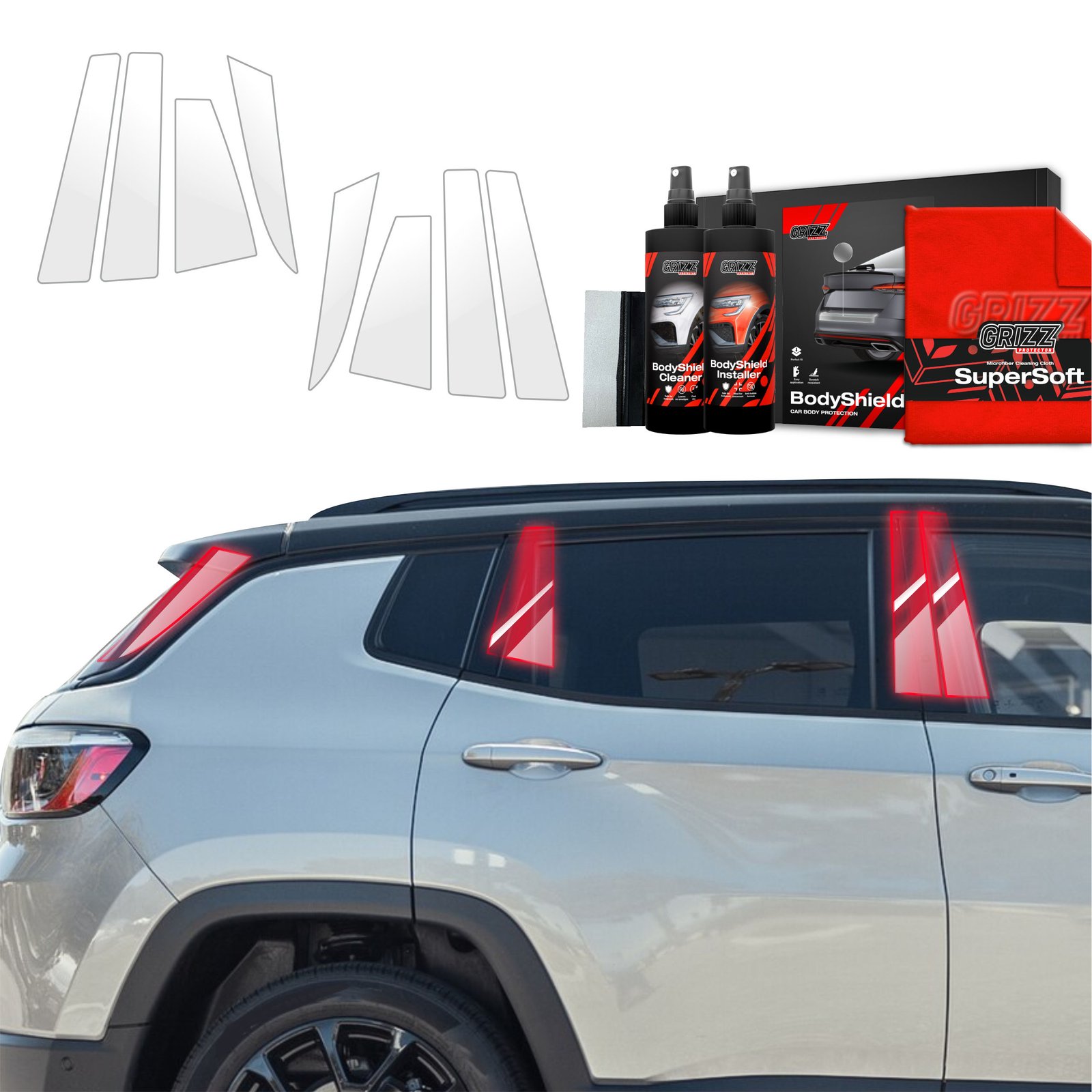 8in1 Protective film for pillars for Jeep Compass (2020-2024)