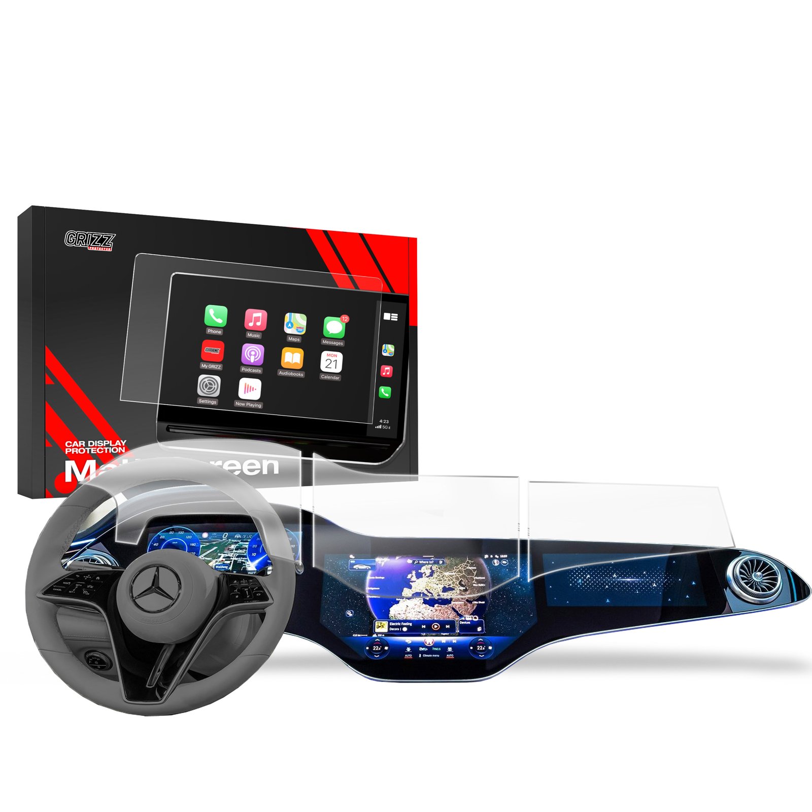 Anti-fingerprint screen film Mercedes EQS SUV Hyperscreen (2022-2025) Matte Grizz 3in1