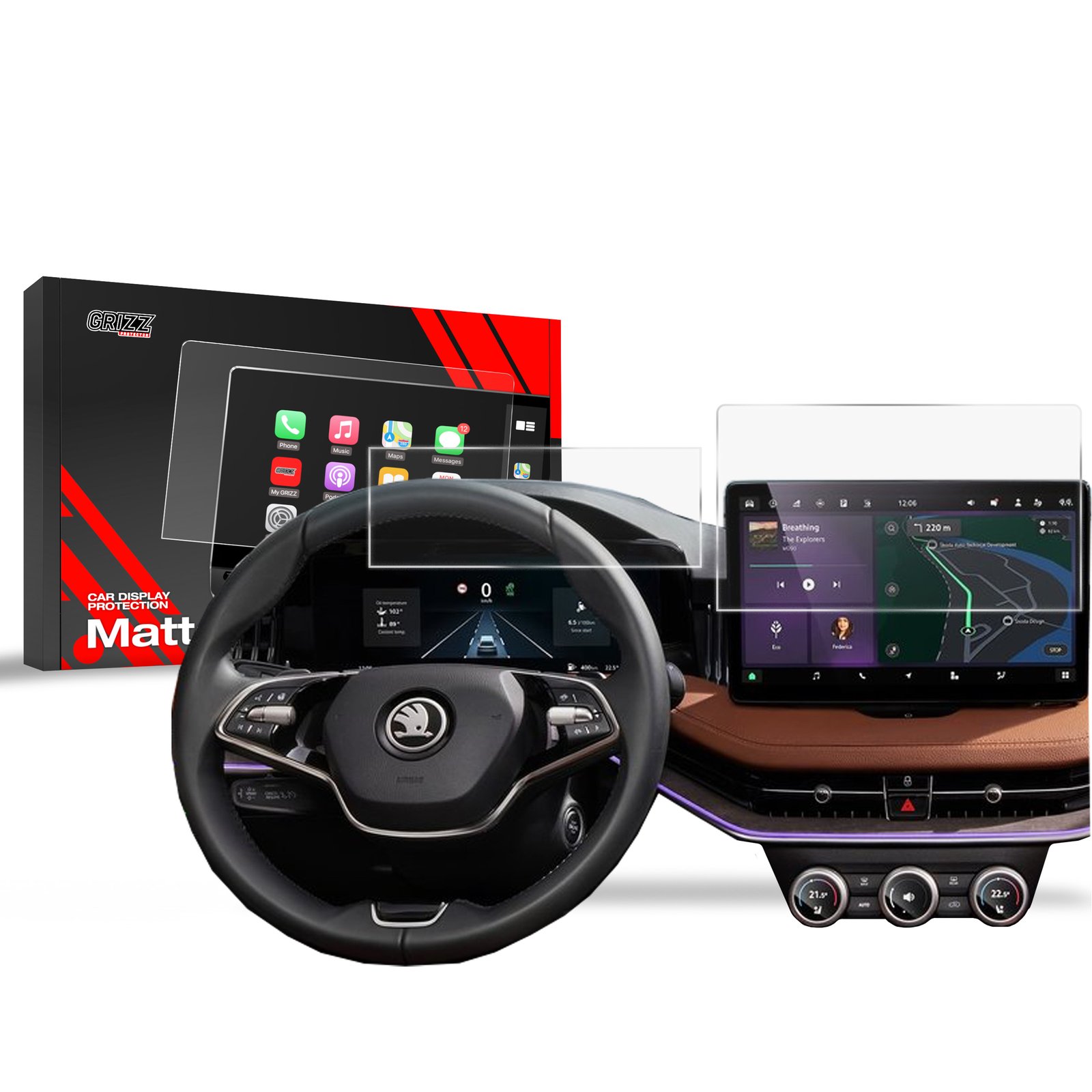 Anti-fingerprint screen film Skoda Kodiaq 2 13" (2024-2025) Matte Grizz 2in1