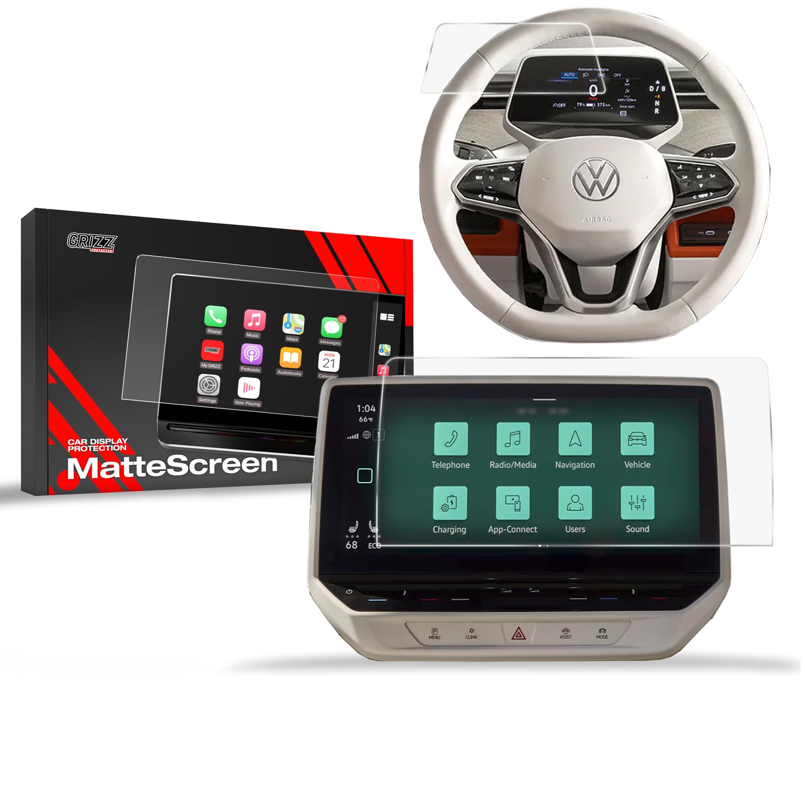 Anti-fingerprint screen film Volkswagen VW ID. Buzz 10" (2022-2025) Matte Grizz 2in1