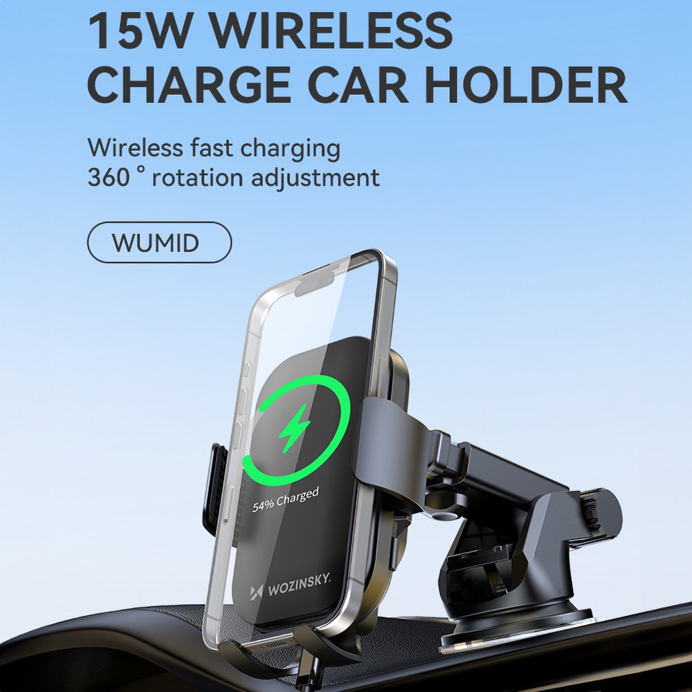 Wozinsky WUMID automobilinis telefono laikiklis su 15 W belaidžiu įkrovikliu – juodas - Image 5