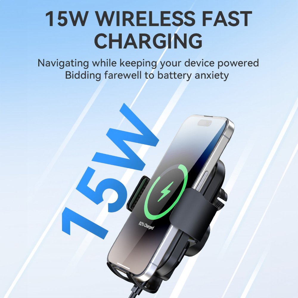 Wozinsky WUMID automobilinis telefono laikiklis su 15 W belaidžiu įkrovikliu – juodas - Image 6