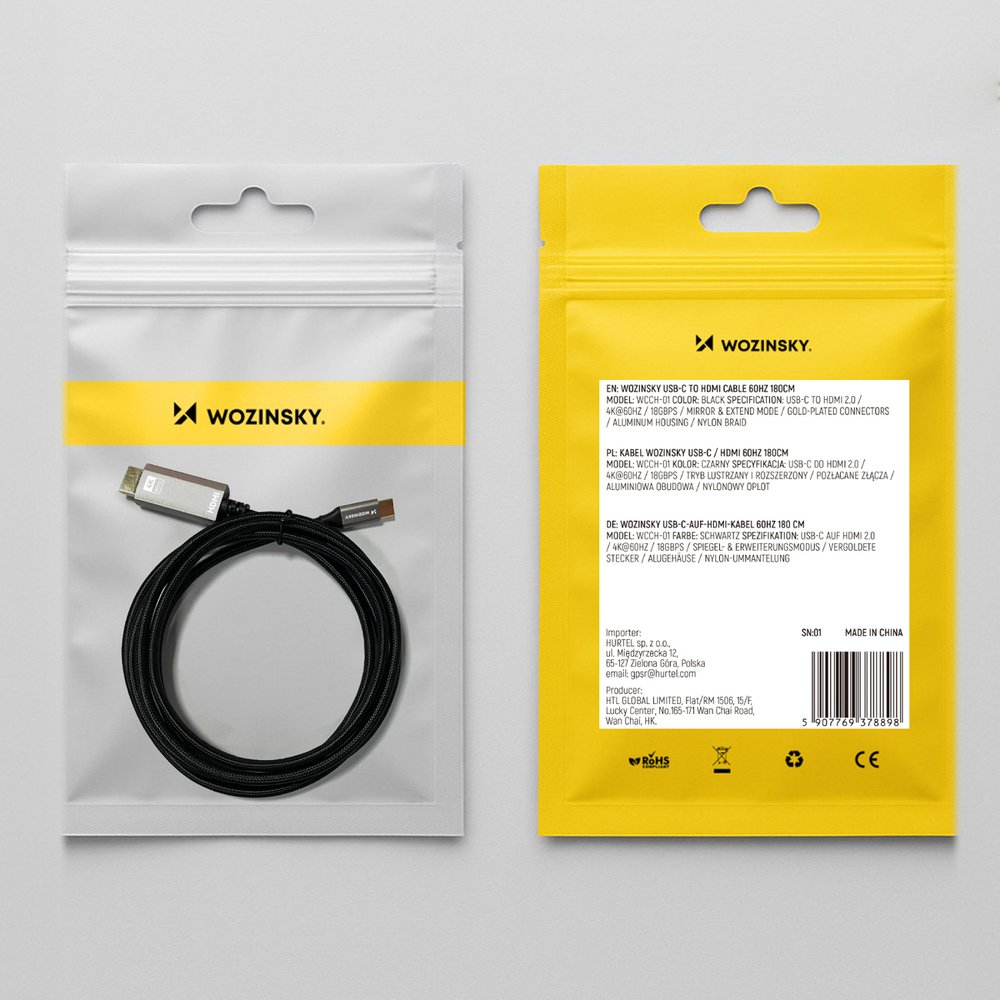 Wozinsky WCCH-01 USB-C – HDMI 4K 60Hz kabelis 1,8 m – juodas - Image 11
