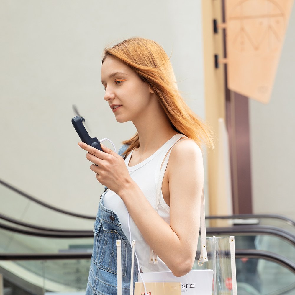 Jisulife Life8 Mini nešiojamas rankinis USB ventiliatorius su išorinės baterijos funkcija 2000 mAh ir žibintuvėliu – mėlynas - Image 7