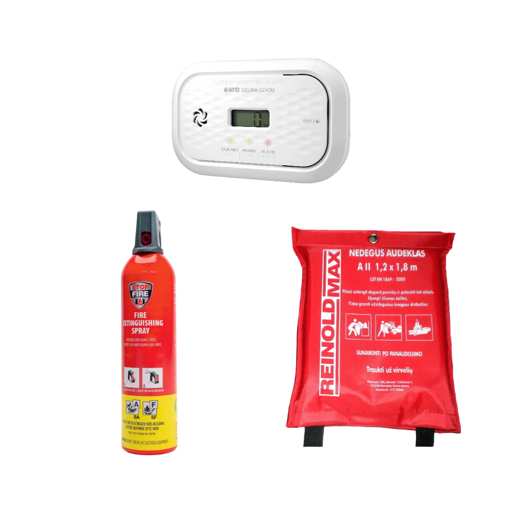 Smalkių detektoriaus, gesintuvo ir nedegaus audeklo rinkinys EUR-12